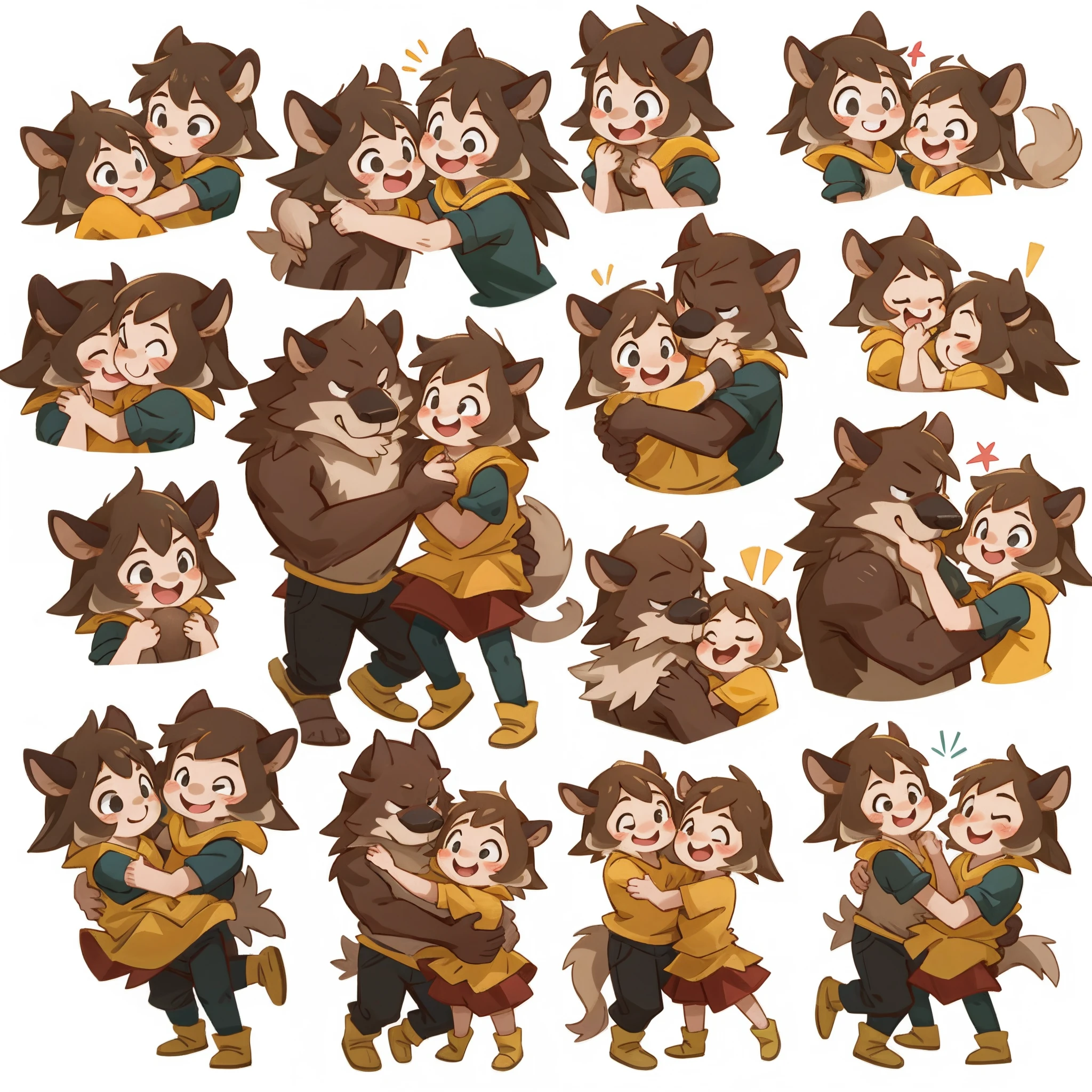 Child girl, beastman:2, Hug each other, smile, joyful, play with, Princess carry, piggyback, assorted poses, assorted angles, assorted facial expression, full body,
