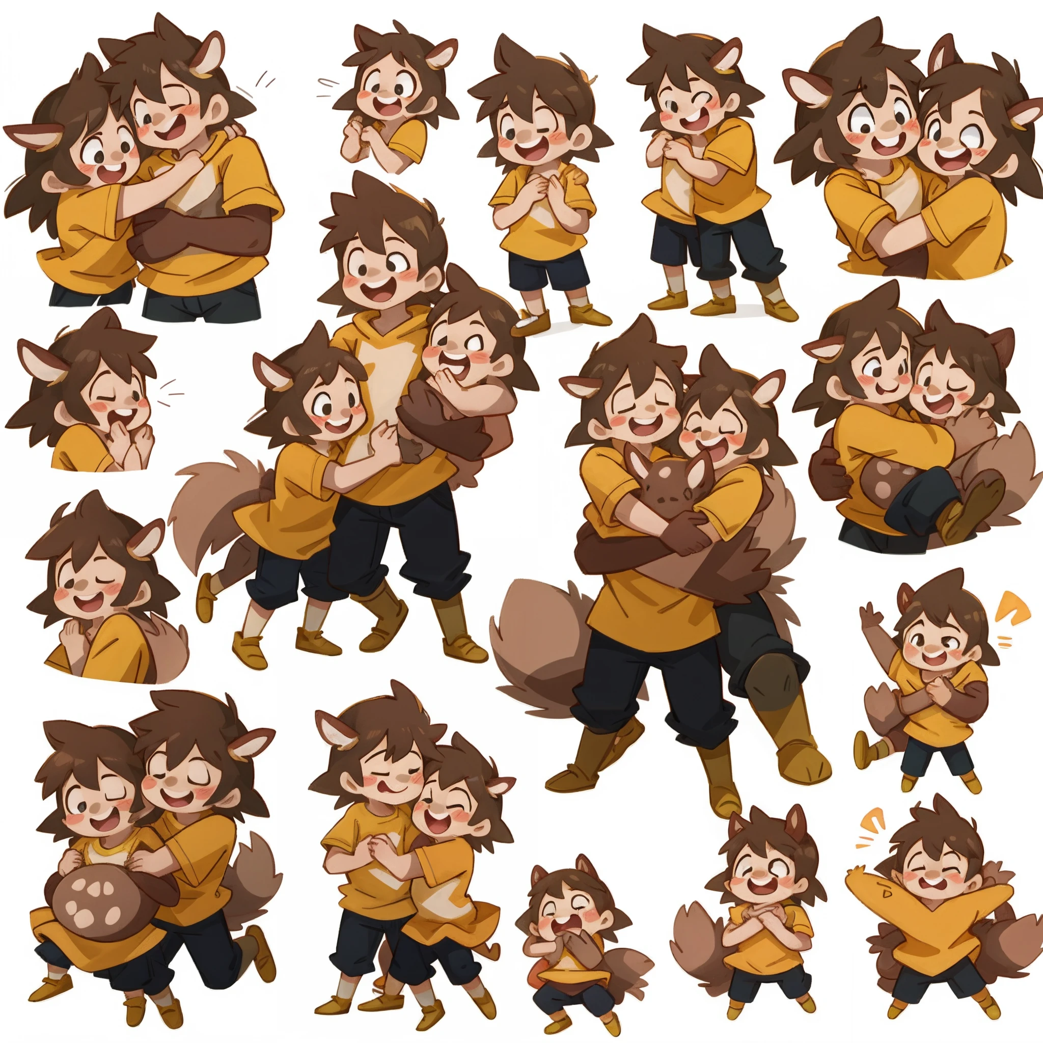 Child girl, beastman:2, Hug each other, smile, joyful, play with, Princess carry, piggyback, assorted poses, assorted angles, assorted facial expression, full body,