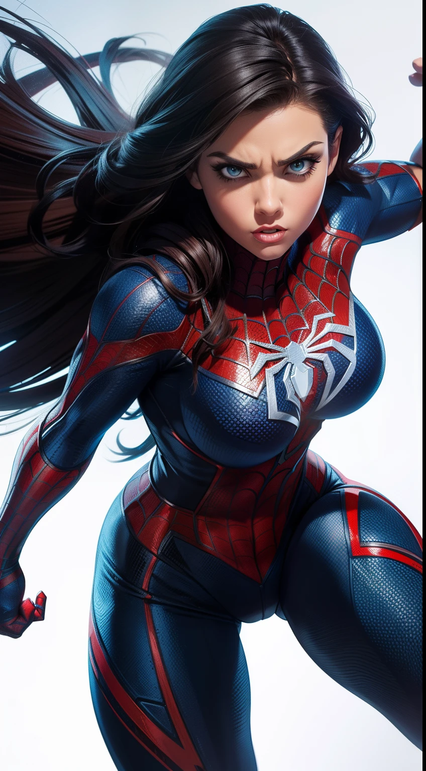 Spider-Woman (big tits) от Marvel Comics, fantasy setting, Dynamic poses, whitebackground, Character concept, character art, Character portrait, tmasterpiece, beste-Qualit, best resolution, 8K