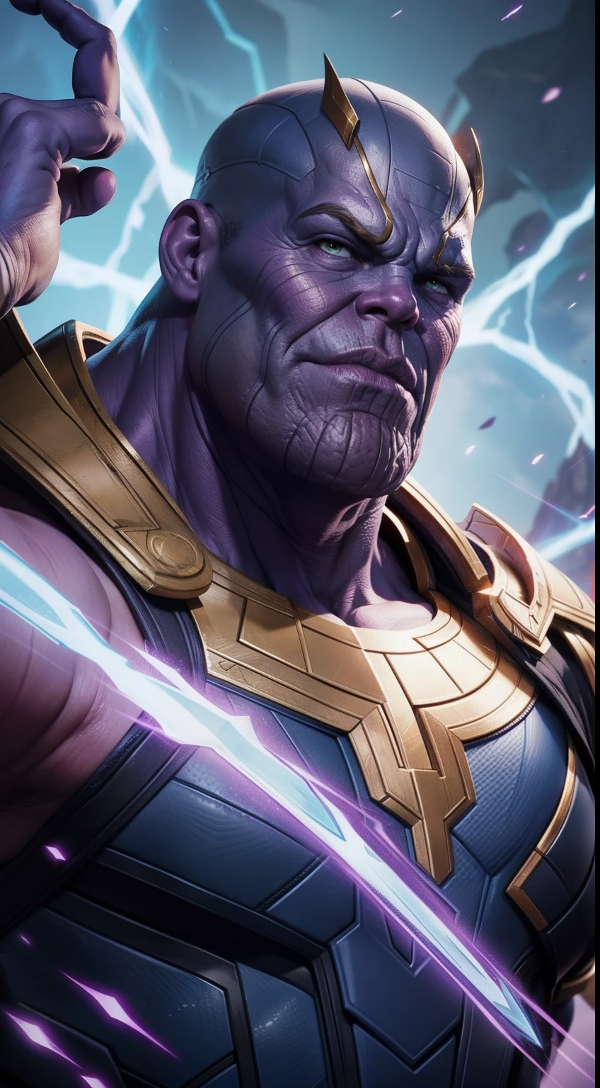 Thanos от Marvel Comics, fantasy setting, Dynamic poses, whitebackground, Character concept, character art, Character portrait, tmasterpiece, beste-Qualit, best resolution, 8K