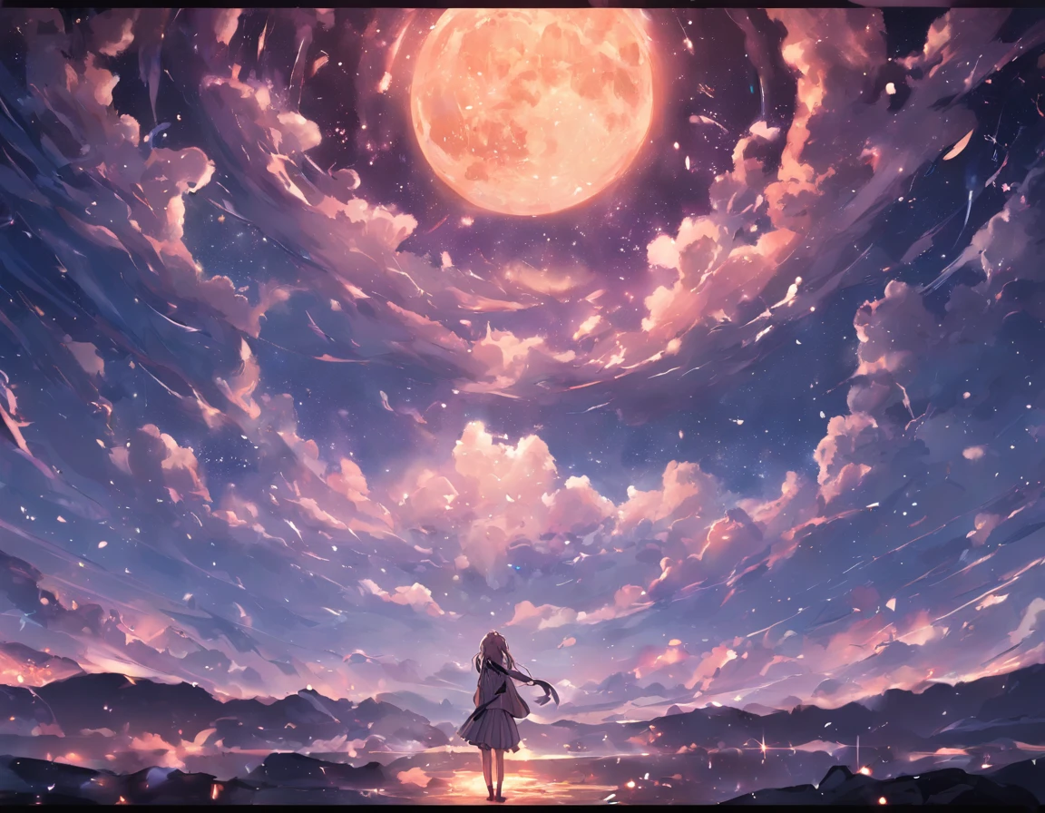 the night,The next quarter of the moon,Ring cloud,Rolling mountains,Sparkling river,Starlight,Empty