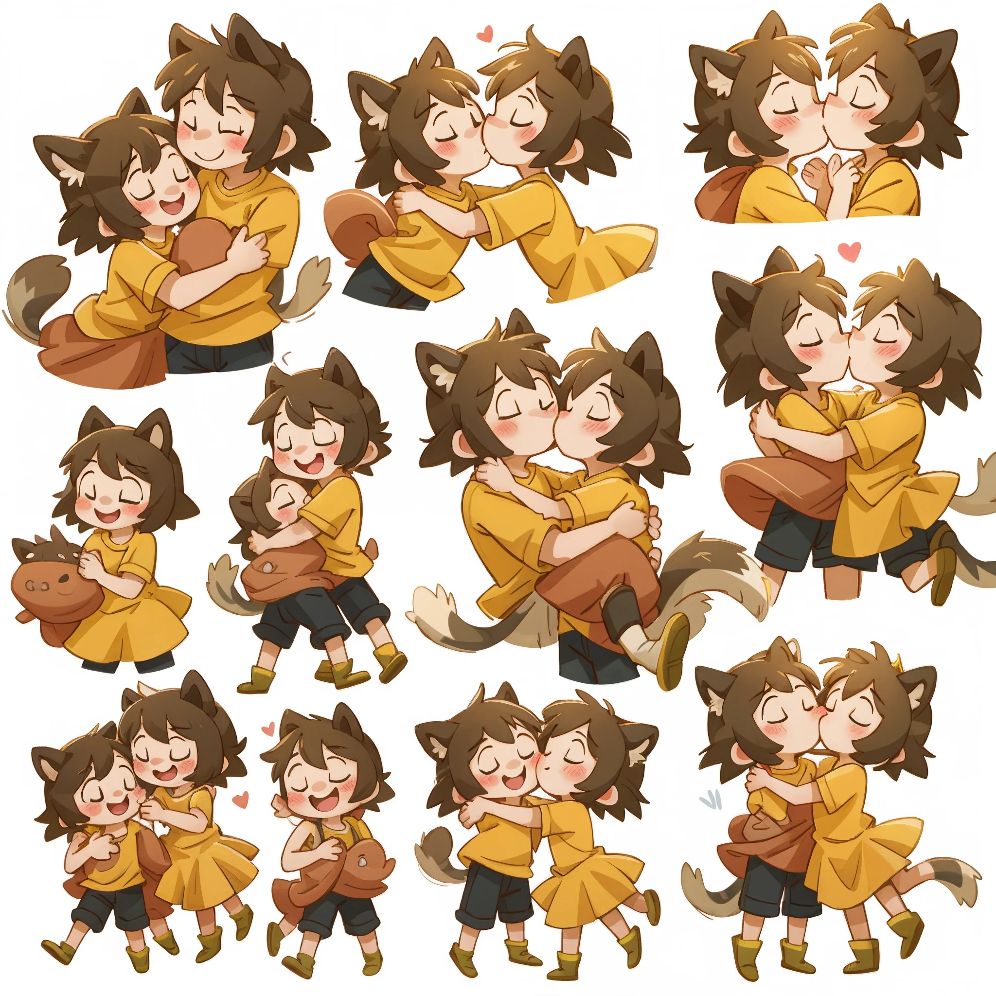 girl, animal creatures, love romance, smile, joyful, play with, Princess carry, piggyback, assorted poses, kiss, hugs, smile, happy, assorted angles, assorted facial expression, full body,
