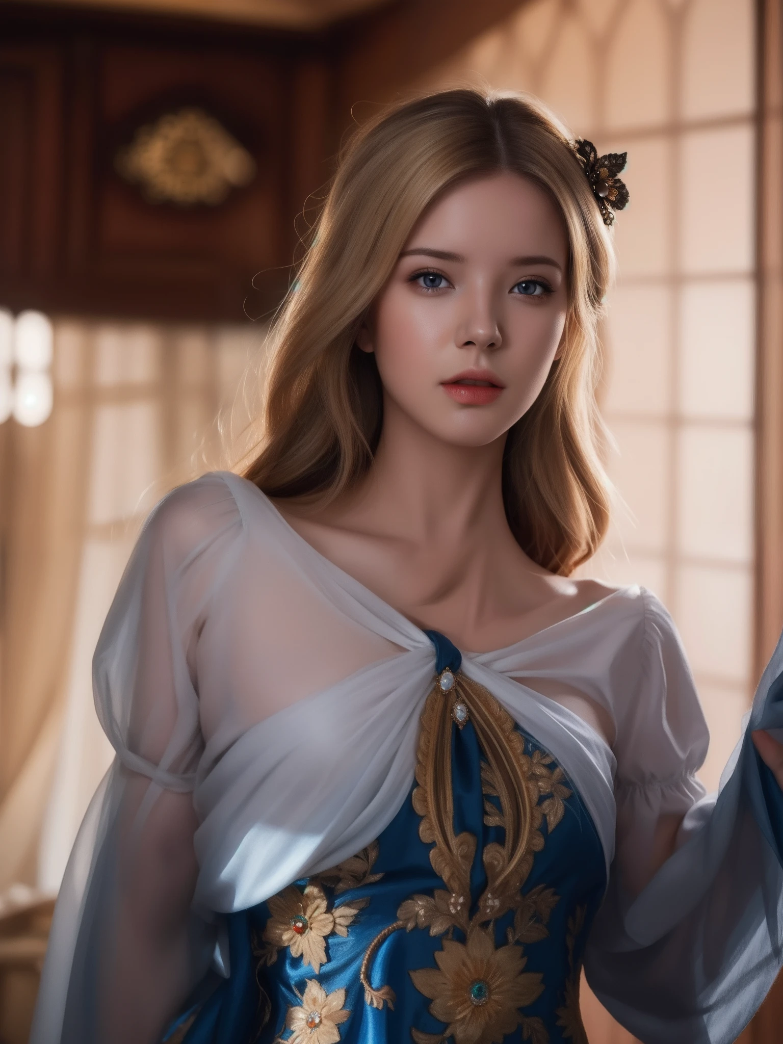 (hyperrealistic), (illustration), (high resolution), (8K), (extremely detailed), (best illustration), (beautiful detailed eyes), (best quality), (ultra-detailed), (masterpiece), (wallpaper), (photorealistic), (natural light), (rim lighting), (detailed face), (high detailed realistic skin texture), (anatomically correct), (solo), (1 girl), (high detailed realistic hair), (blonde hair:1.2), (heterochromic eyes), (detailed golden eyes), (small moles under the eyes), (realistic big breasts:1.5), (exposed nipple breasts:1.3), (long legs), (slender abs), (dynamic pose), (closed mouth:1.3), nsfw,