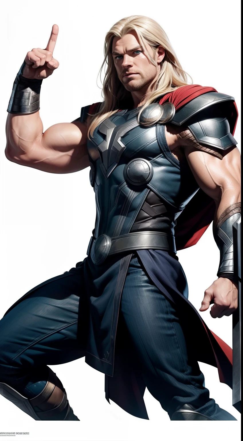 Thor from Marvel Comics, fantasy setting, Dynamic poses, whitebackground, Character concept, character art, Character portrait, tmasterpiece, beste-Qualit, best resolution, 8K