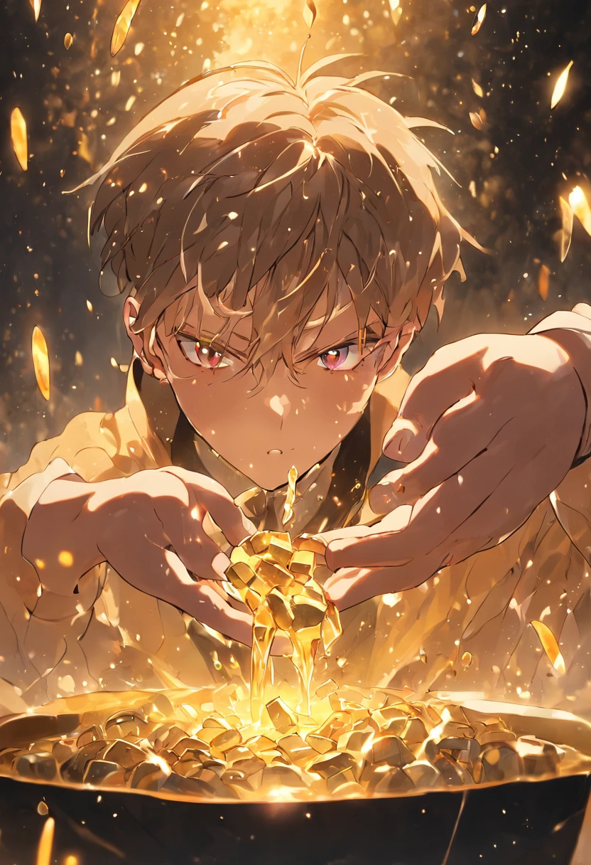 The rich boy with gold pouring out of his hand