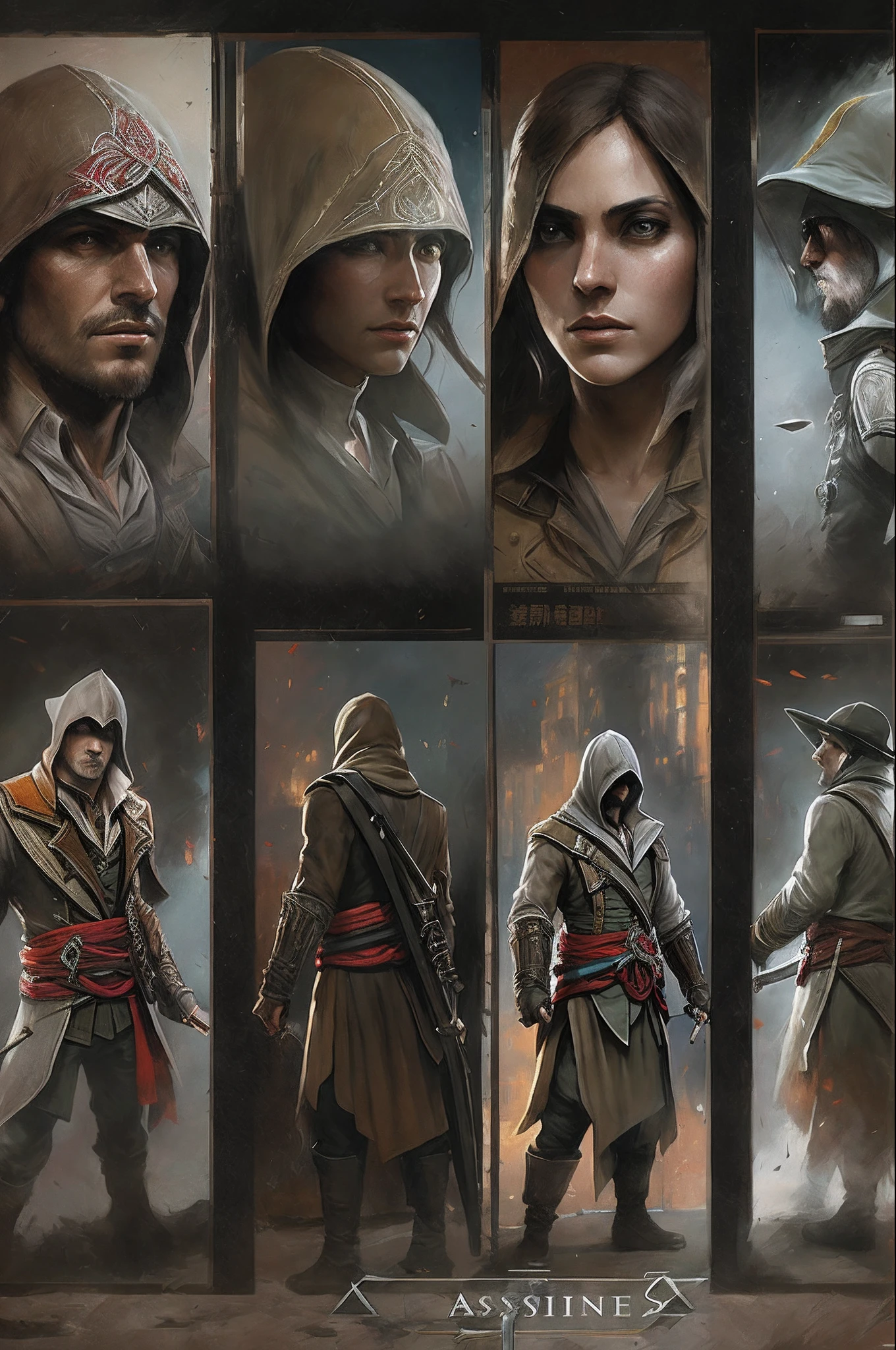 Assassin's Creed Mirage，VHS effect，（poster for：1.6），poster on wall，Nostalgia，filmposter，Western film（skin textures），intricately details，finely detailled，Hyper-detailing，Ray traching，sub surface scattering，diffused soft lighting，shallowdepthoffield，author：（Oliver Waite） CGSociety trends，复杂，high detal，Sharp focus，dramatics，The art of realist painting by Greg Rutkowski