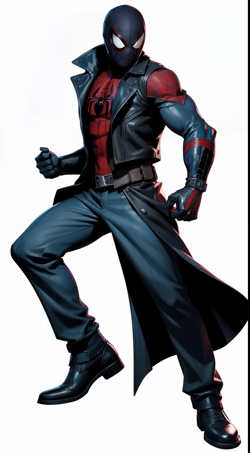 Spider-Man Noir от Marvel Comics, fantasy setting, Dynamic poses, whitebackground, Character concept, character art, Character portrait, tmasterpiece, beste-Qualit, best resolution, 8K