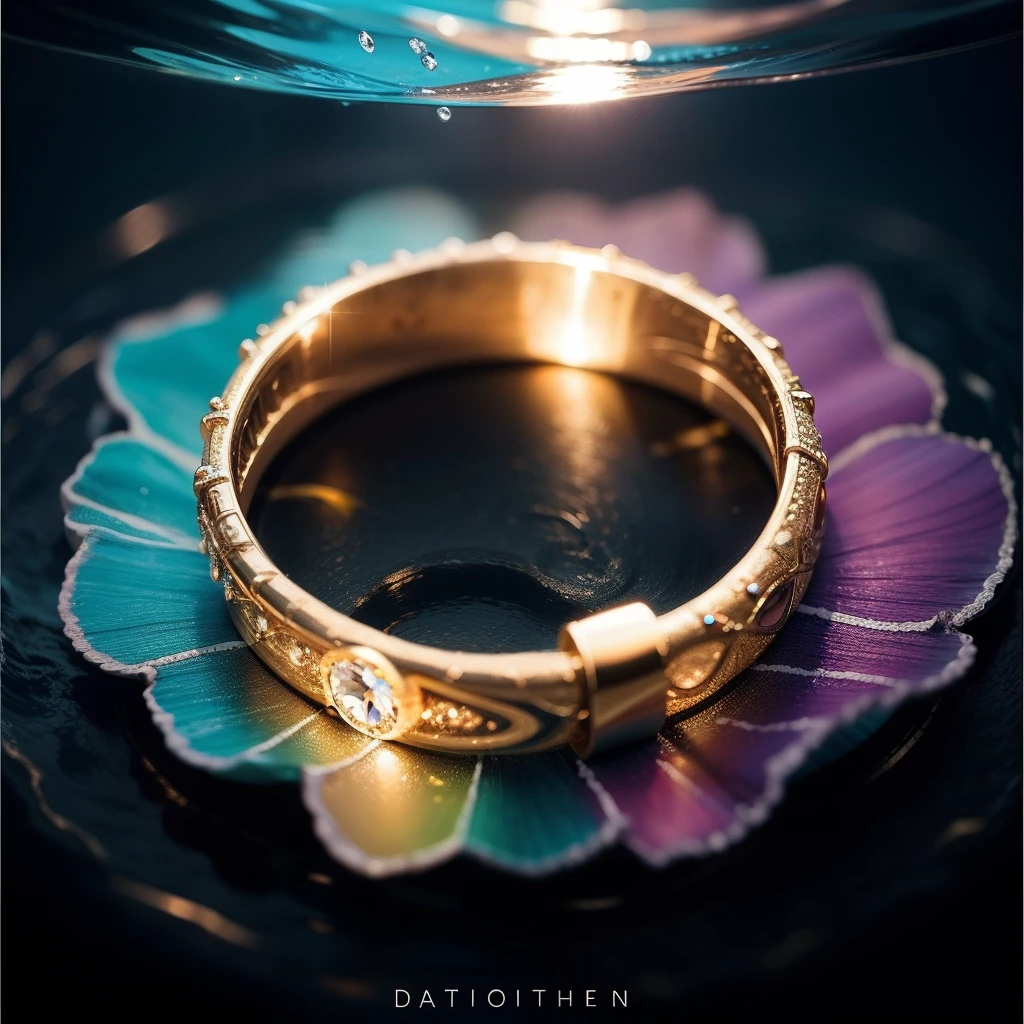 A wedding ring,In the water,Dazzling,Exudes a colorful glow,The ring is particularly creative