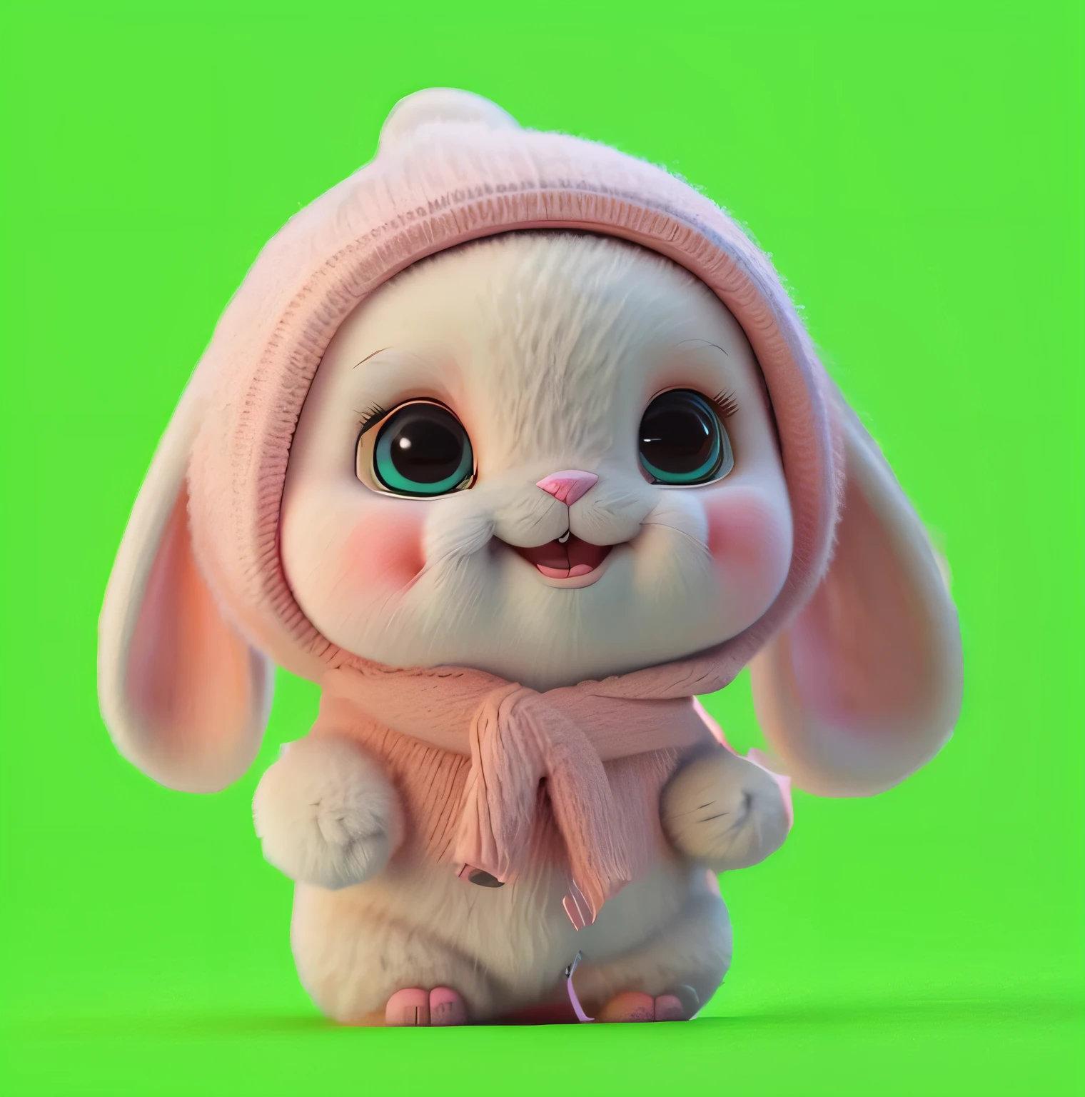 Close-up of cartoon bunny in hat and scarf, Cute cartoon character, cute anthropomorphic bunny, cute character, adorable digital art, an animated character, Cartoon Cute, lovely digital painting, the bunny has pink fur, Cute cartoon, ultrarealistic sweet bunny girl, edgBunny_Character, cute 3 d render, claymation character, cute cute