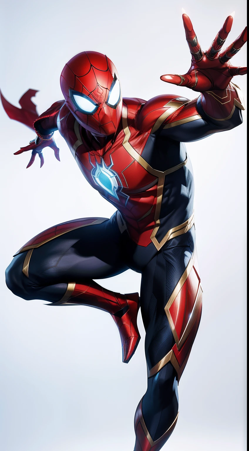 Iron Spider от Marvel Comics, fantasy setting, Dynamic poses, whitebackground, Character concept, character art, Character portrait, tmasterpiece, beste-Qualit, best resolution, 8K