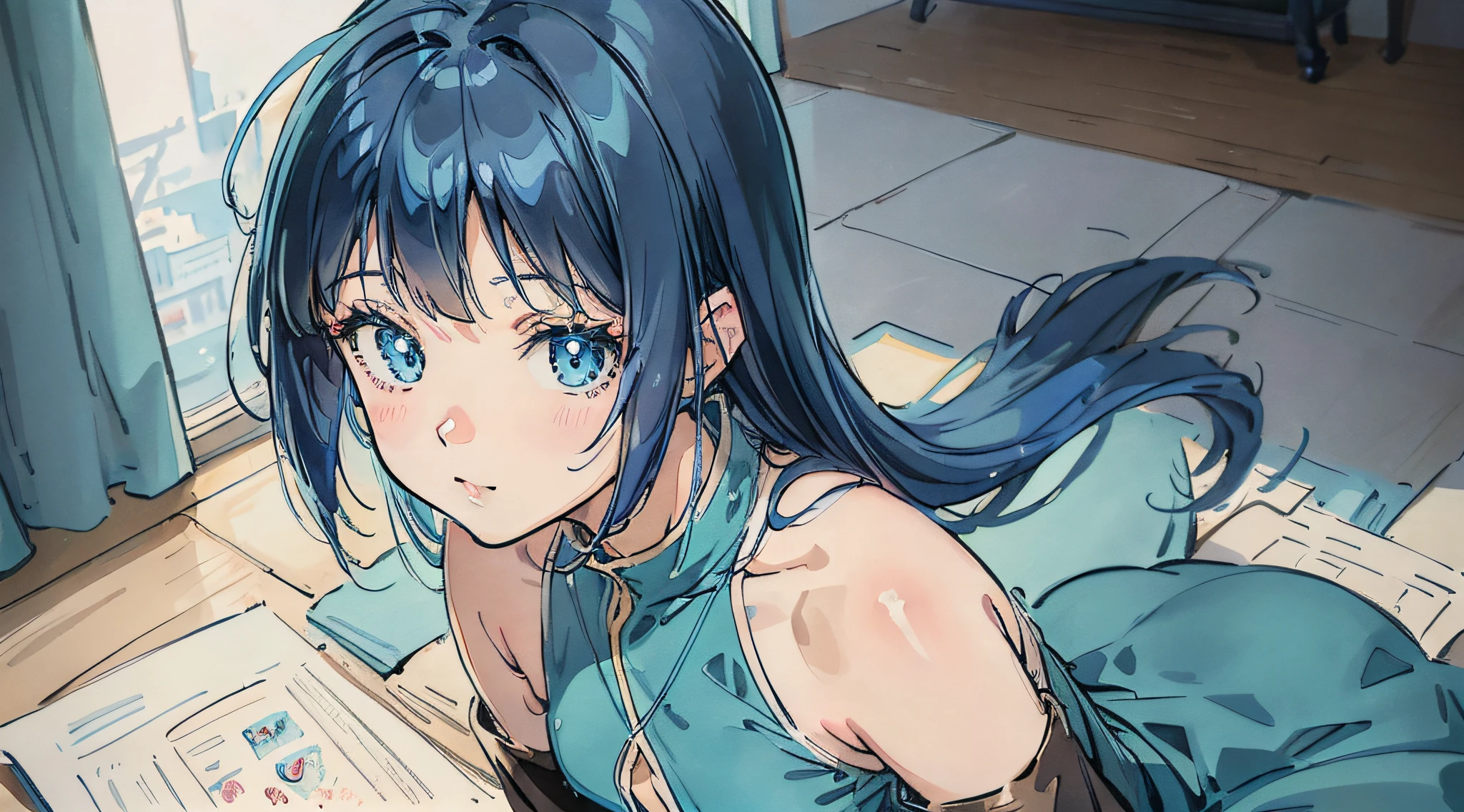 Anime girl with blue hair and blue eyes in blue dress, style of anime4 K, digital anime art, digital art in anime style, Anime art wallpaper 8k, Anime girl with teal hair, digital art on pixiv, anime art wallpaper 4k, anime art wallpaper 4k, Detailed Digital Anime Art, advanced digital anime art」, digital anime illustration, Anime Artwork,ssmile