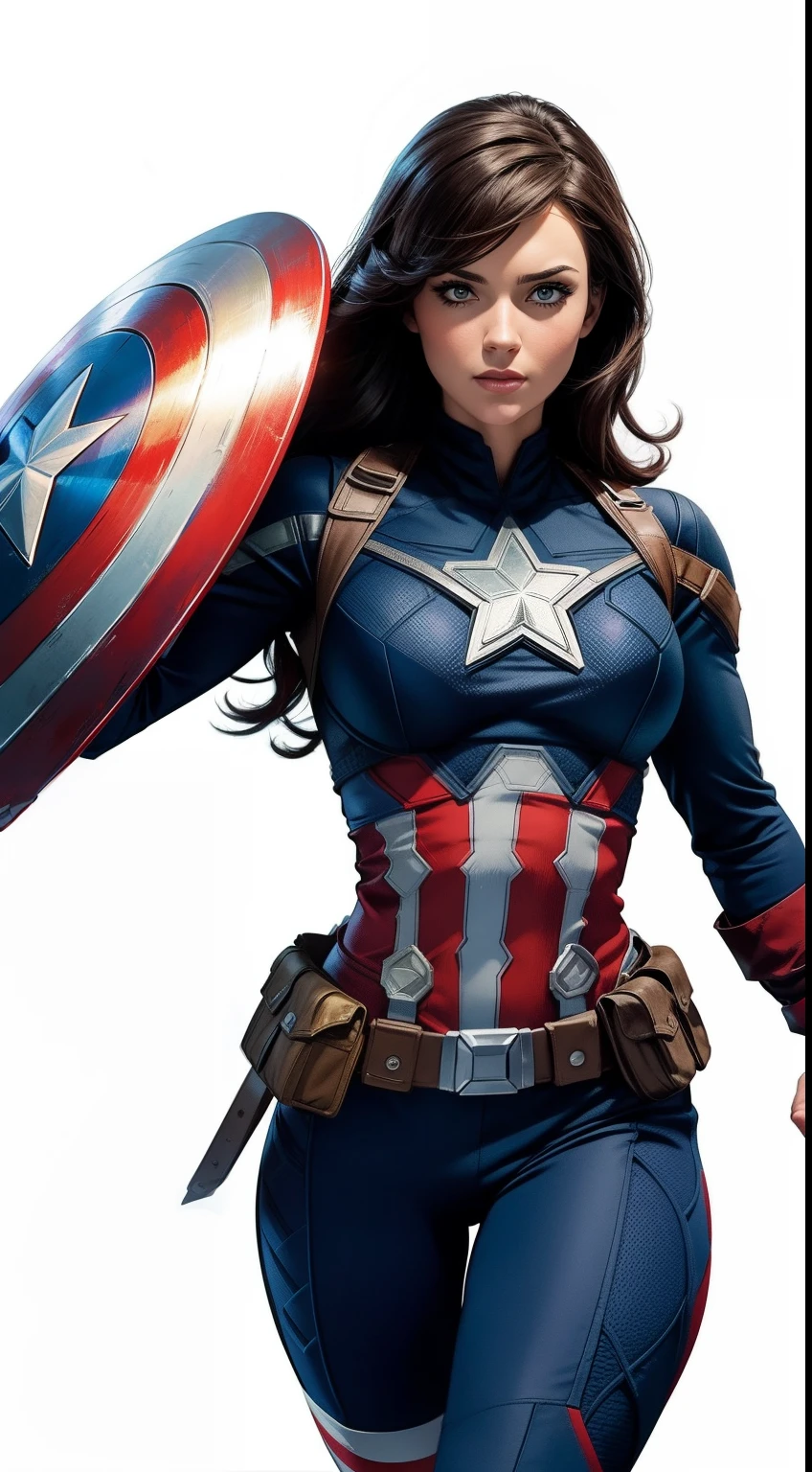 ((Best quality)) , ((Masterpiece)) , (Detailed) ,( Captain America Lady) , perfect body shape, big , black hair, beautiful face, focous on face details, wearing captain America uniform, logo of hydra in the background
