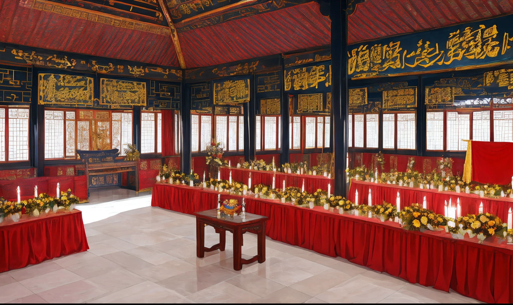 The Nine Heavens Palace worships,All nations come to worship the crown stream,Chinese-style palace