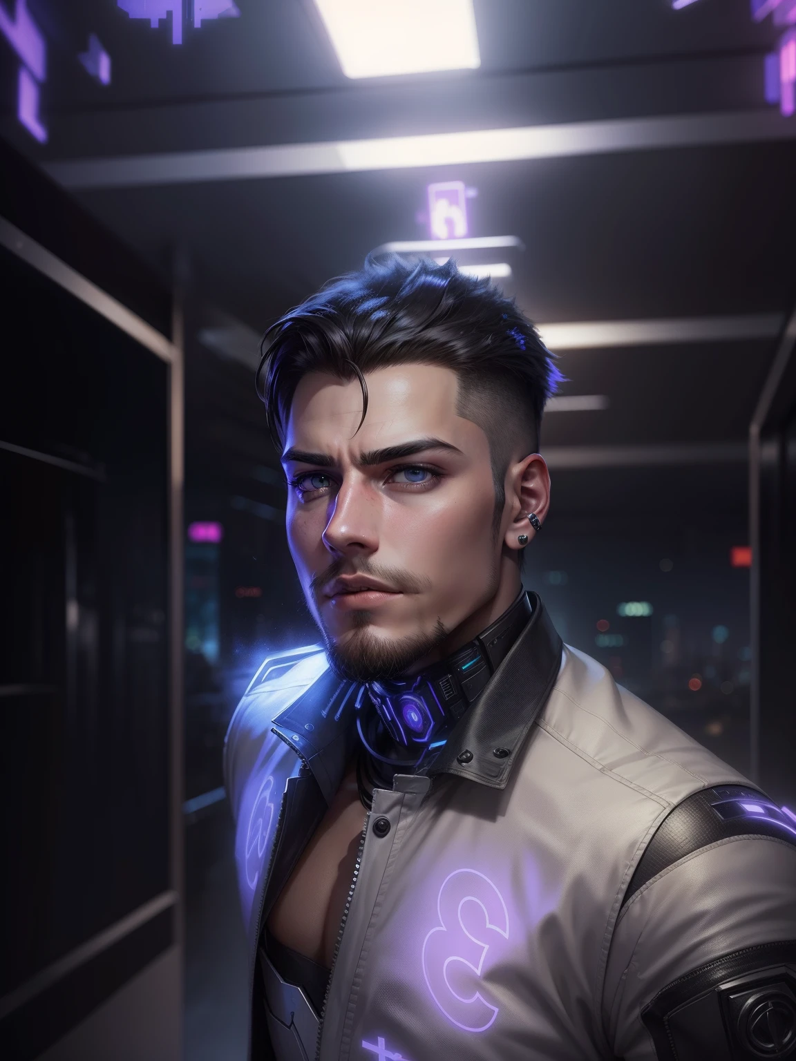 Change background cyberpunk handsome boy, realistic face, smart look, professional look