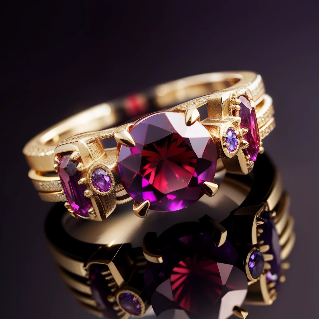 (Huge Rings in the air)，Bold design，CreativeDesign，Red Jewel，sapphires，Purple gemstones，jade，gyuru，Wedding rings，diamond，Couple rings，Close-up of the ring，Three-dimensional feeling，reasonable design