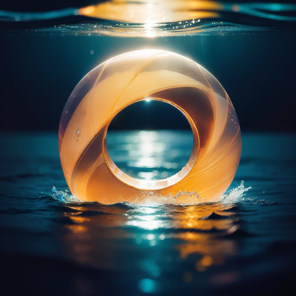 A Wedding Ring，In the water，Dazzling，Exudes a colorful glow，The ring is particularly creative