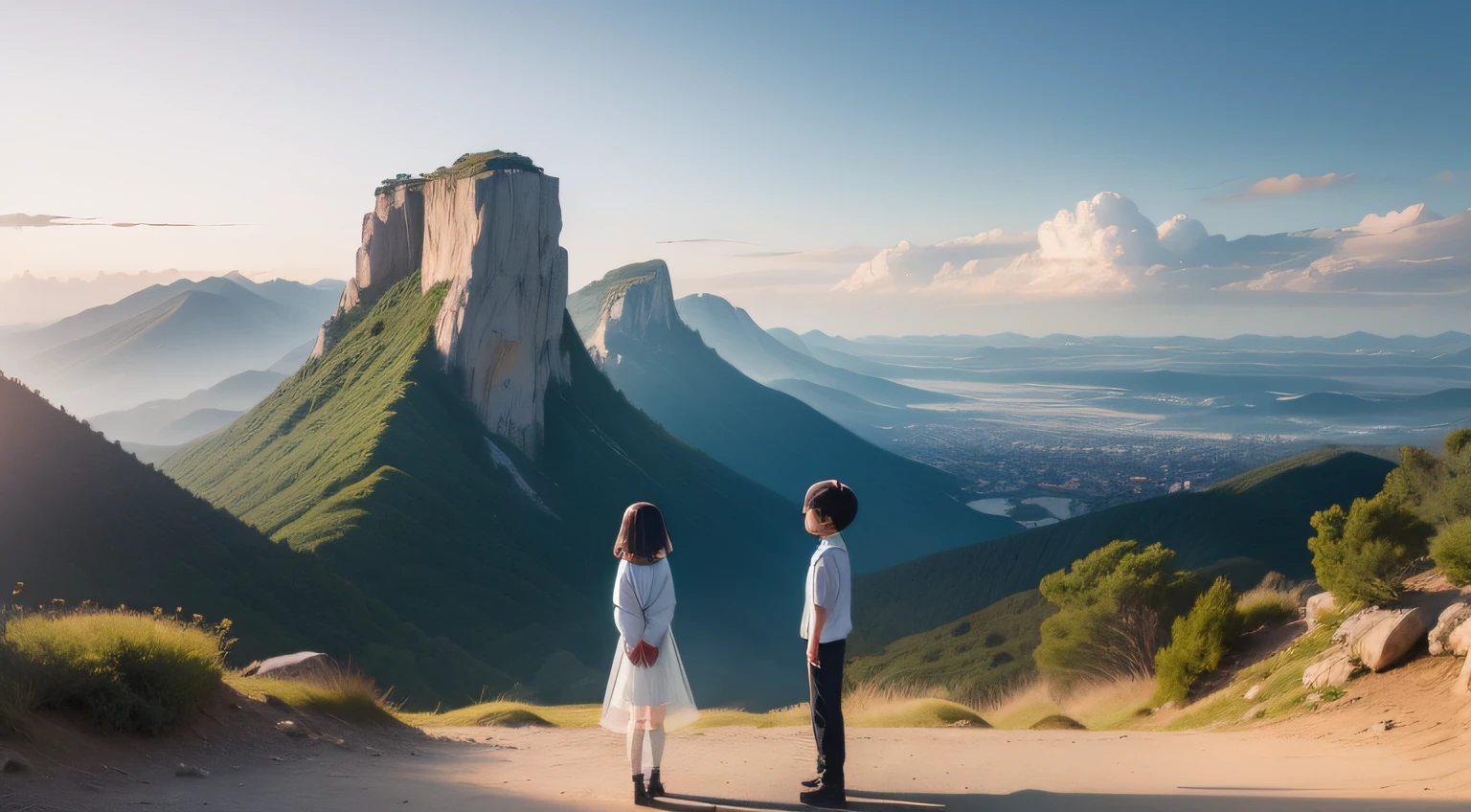 (Transparent little man and woman、Growing with Adults、Face to face while keeping your distance、Mystical landscape)