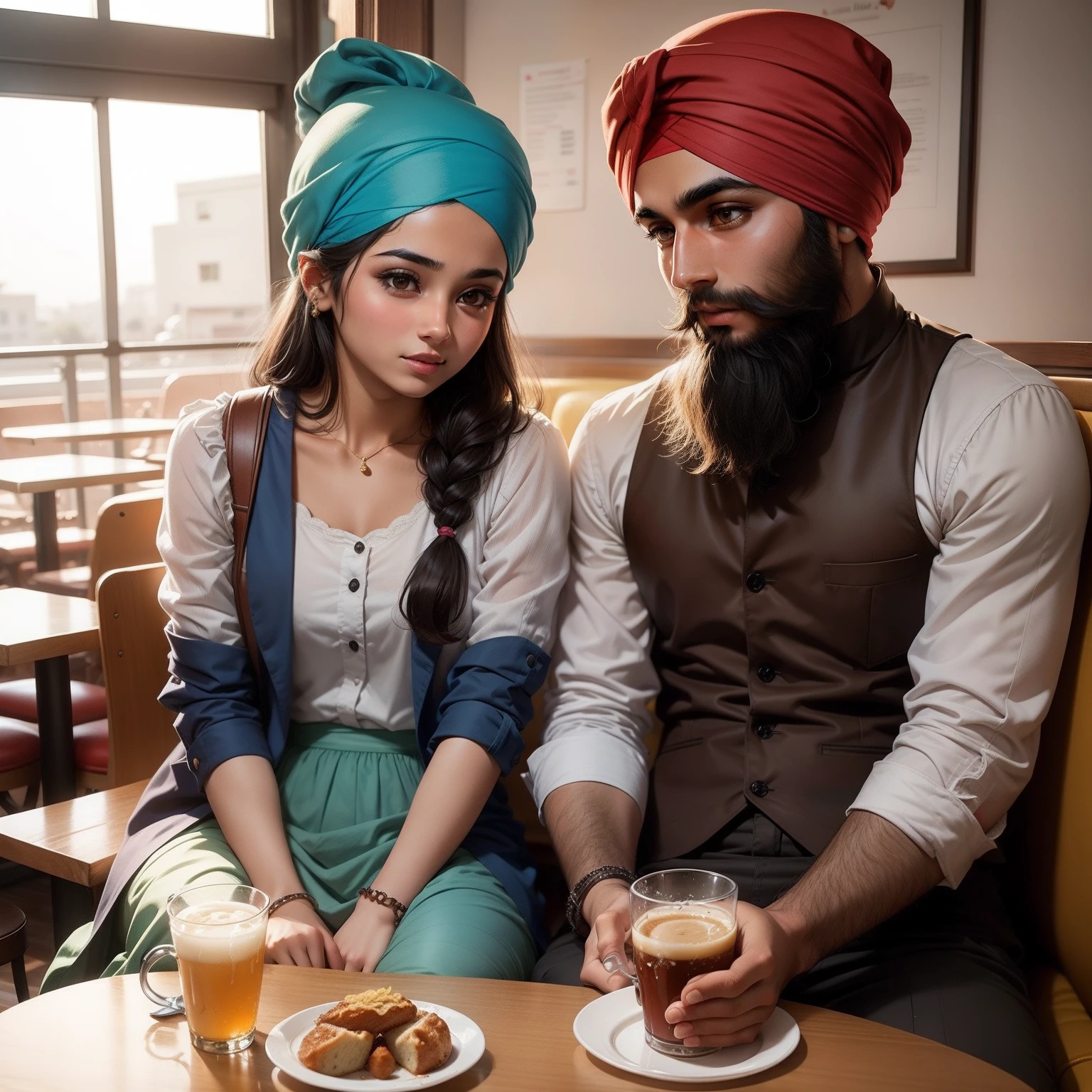 Coming date cute sikh boy and cute girl in cafe