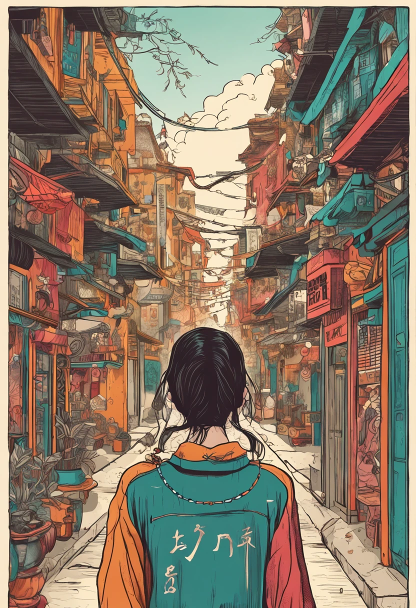 Depressed woman wears amulet and goes out、Depict yourself enjoying the surrounding scenery。Express a smile or a sense of liberation