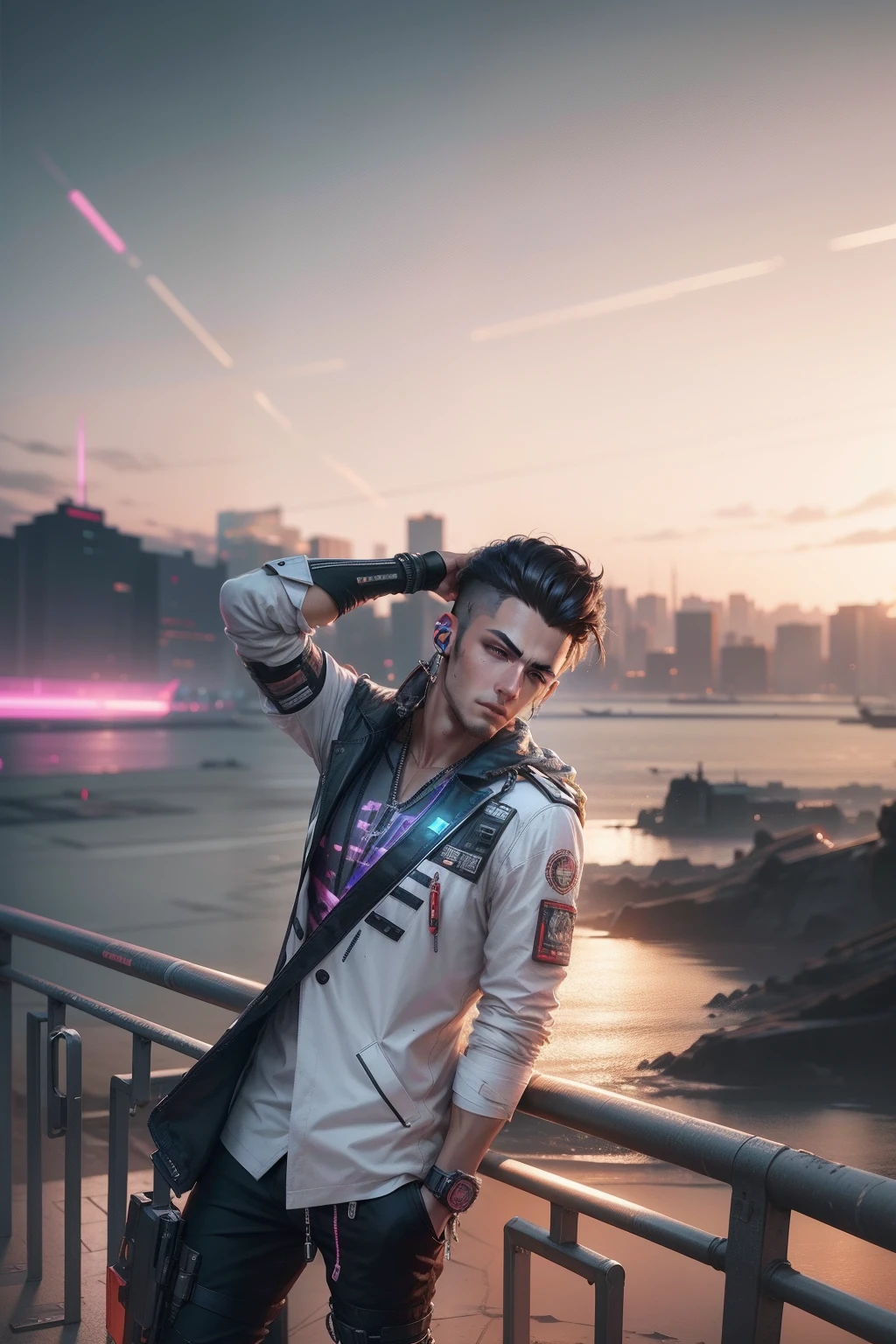 Handsome boy, cyberpunk, change background, 8k ultra realistic, originally face