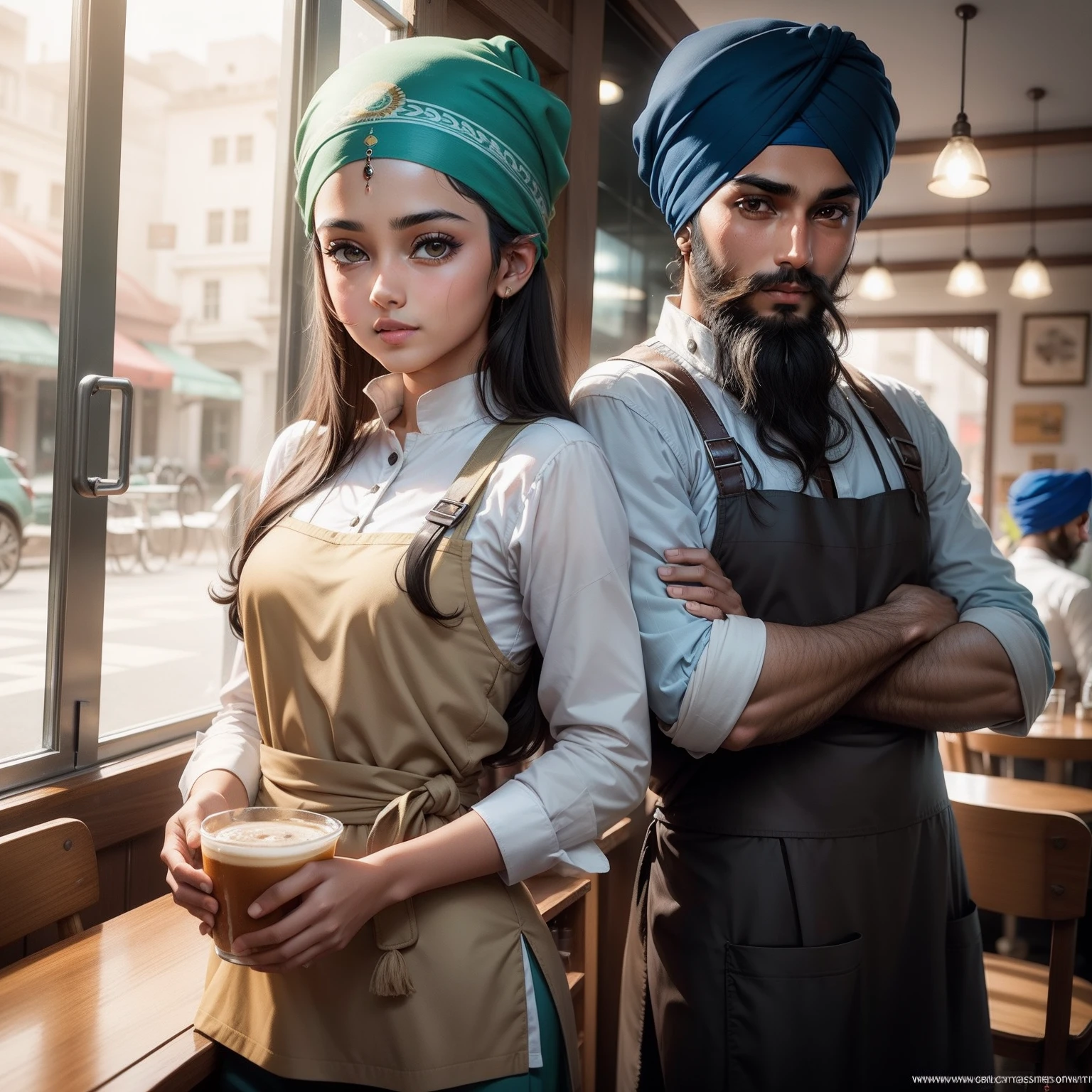 Coming cute sikh boy and cute girl in cafe