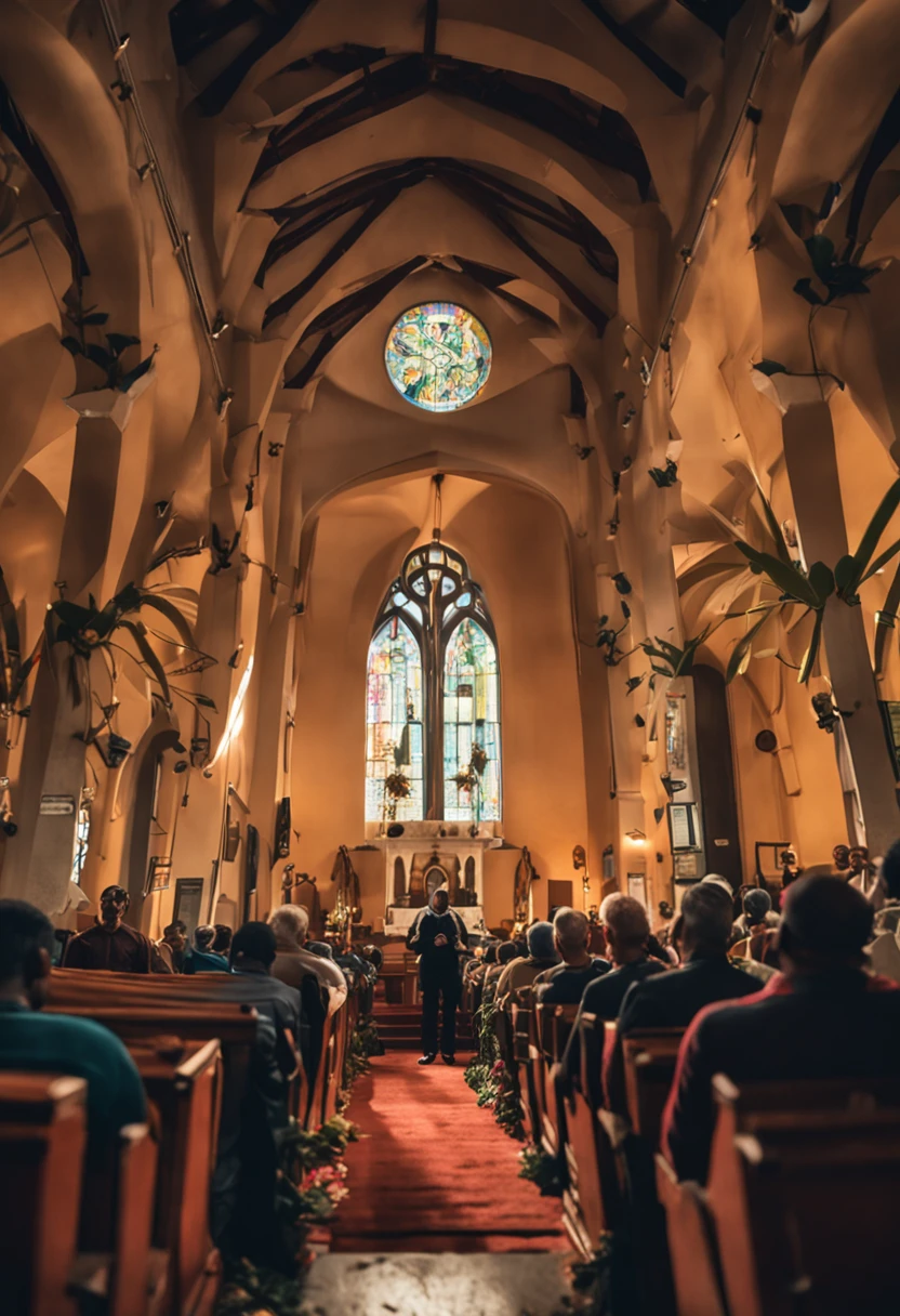 Brazilian men praying in church,Medium Shot Shot