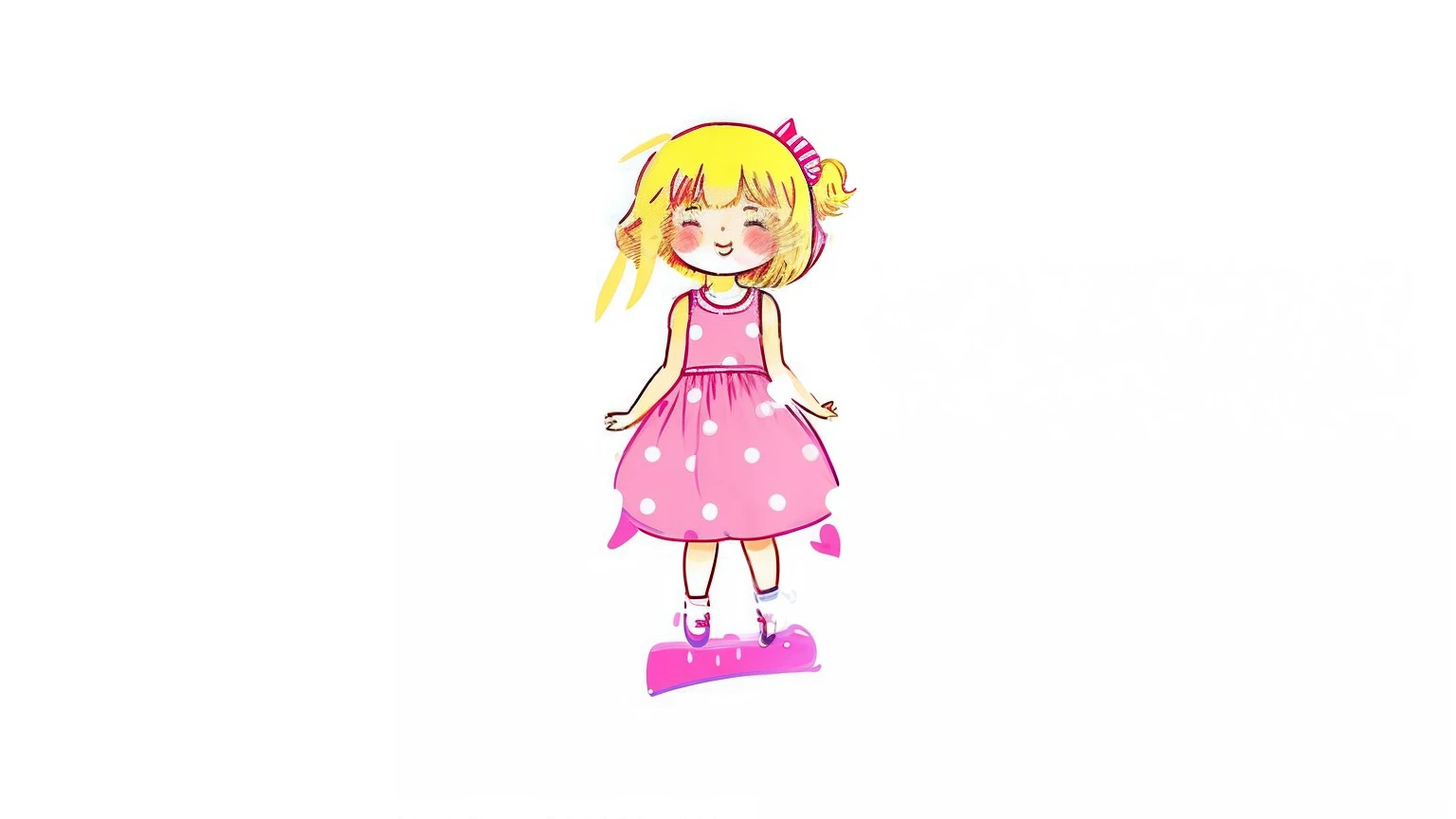 cartoon drawing of a girl with blond hair and a dress, girl, girl figure, cute girl, pink girl, girl in a dress, absurdist wiggly blob in a dress, based on child's drawing, kid, blonde girl, cute artwork, happy girl, charicature, blonde girl in a cosmic dress, in cartoon style, cartoonish cute, childs drawing