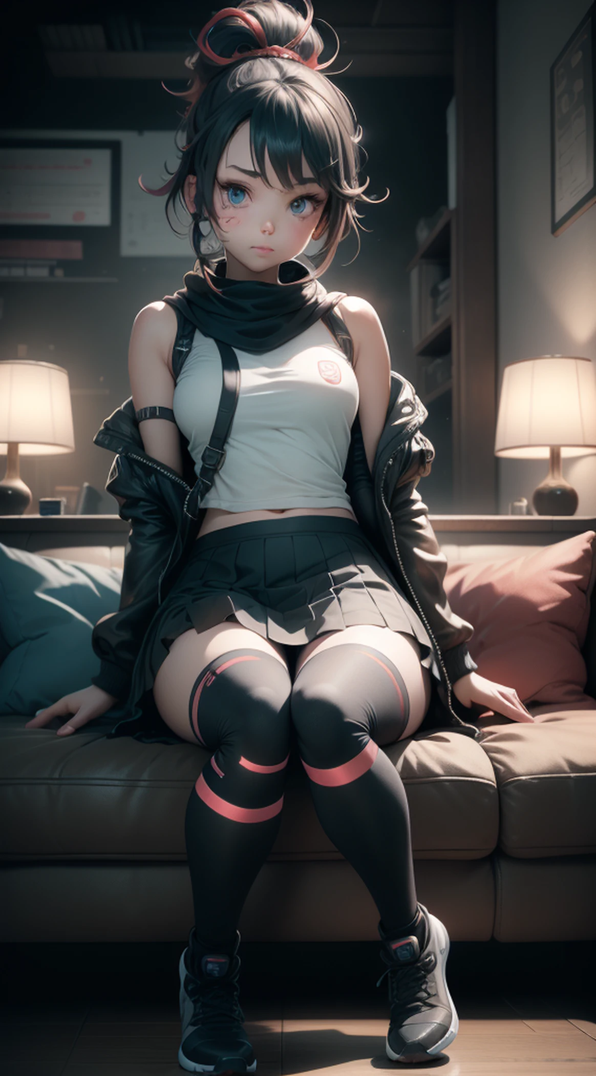 ((Best quality)), ((masterpiece)), (detailed:1.4), 3D, an image of a beautiful cyberpunk female,HDR (High Dynamic Range),Ray Tracing,NVIDIA RTX,Super-Resolution,Unreal 5,Subsurface scattering,PBR Texturing,Post-processing,Anisotropic Filtering,Depth-of-field,Maximum clarity and sharpness,Multi-layered textures,Albeo and Specular maps,Surface shading,Accurate simulation of light-material interaction,Perfect proportions,Octane Render,Two-tone lighting,Wide aperture,Low ISO,White balance,Rule of thirds,8K RAW,wet panties,Take the floral panties,white panties,can saw a trace on my underwear vagina,Pink floral panties, panties is very wet,The panties are so sheer you can see the pussy,(idle),Spread legs,tattoo between legs,((The pussy is shiny))
