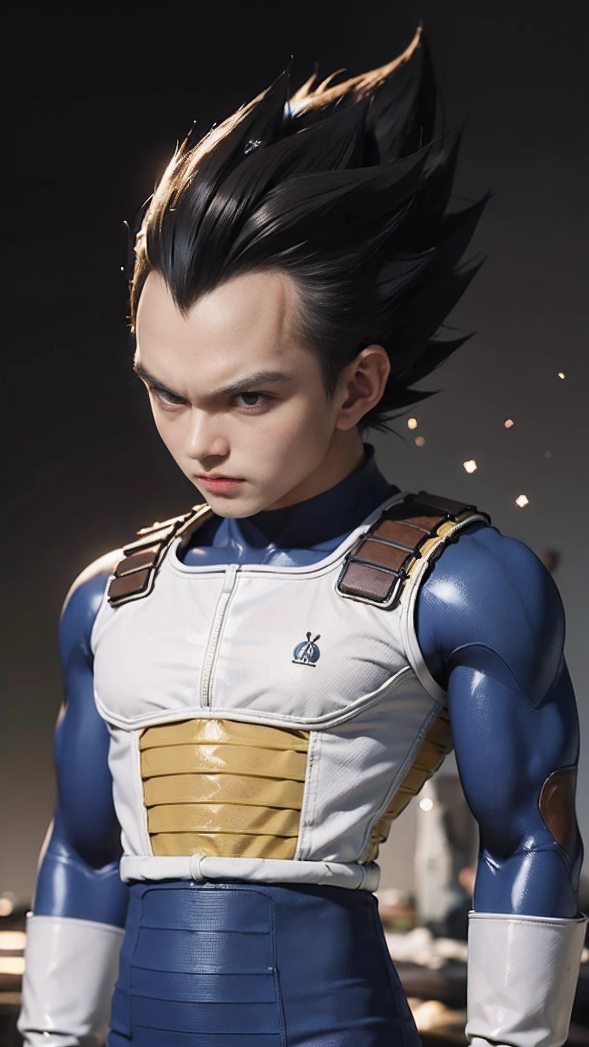 ((masutepiece:1.4, Best Quality)), ((masutepiece, Best Quality,8K)), (photographrealistic:1.4), (Cowboy Shot, Solo, Male Focus, 1boy, Vegeta, Serious, Looking at Viewer, Black spiked hair, Black eyes, armor, Enamel Bodysuit, White Gloves), (rocky ground, Rocky mountain, skyporn), Professional Lighting, Physically-based rendering