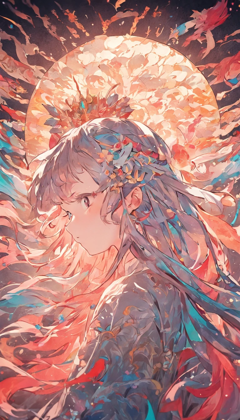 (White background:1.4),(Silhouette of a girl's head, Eyes closed, colorfull long hair, Oriental elements),(Chinese illustration:1.3,paper art:1.3, Quilted paper art:1.2),( reasonable design, Clear lines, High sharpness,Best quality, Very detailed, Masterpiece, movie light effect, 4K )