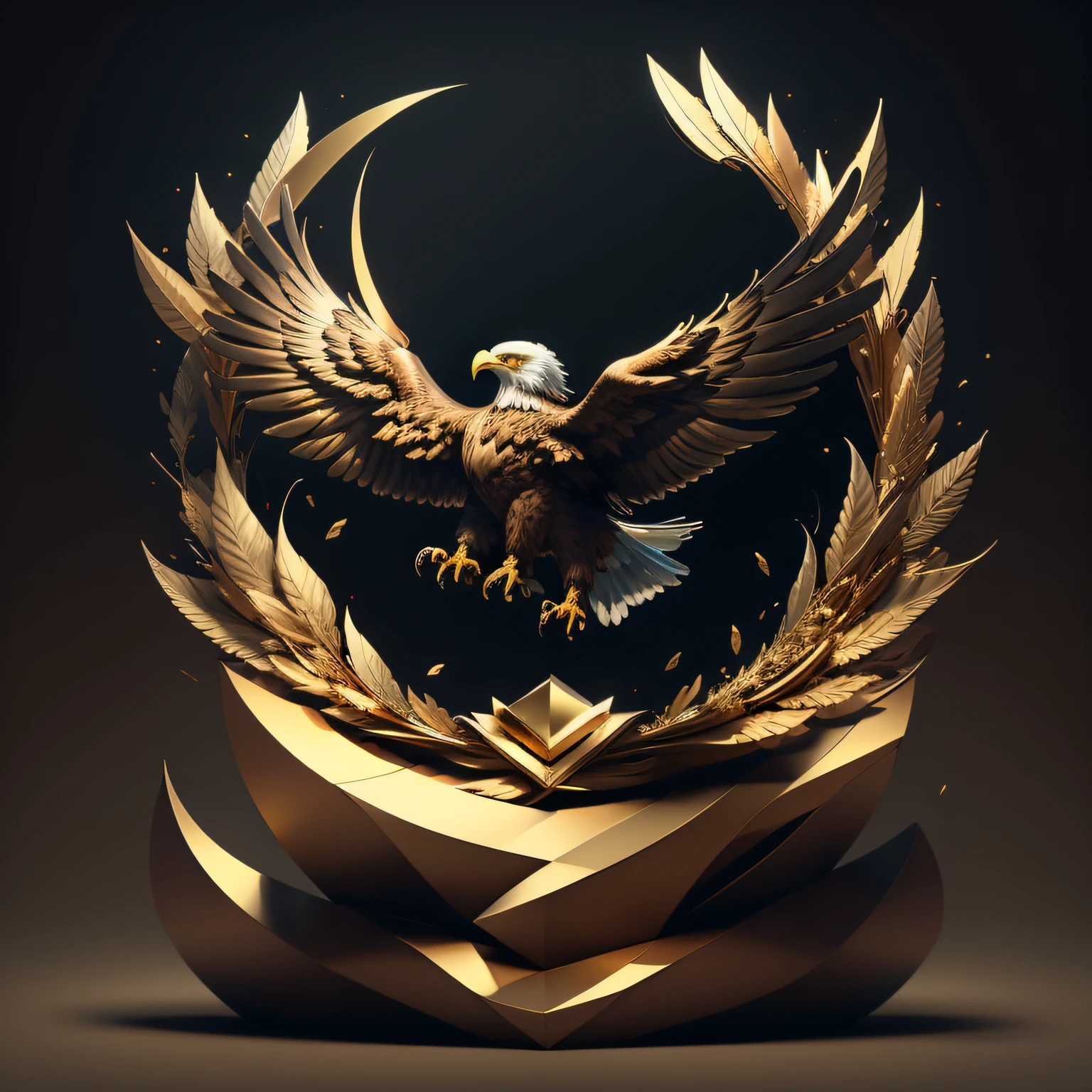 "Logo, eagle, black and gold line art logo, 3D perspective, high definition 8K, minimalistic and solid background - v5"