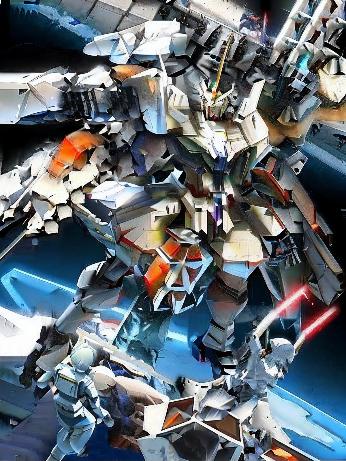 Close up of robot-like object holding sword, Gold Paladin, style of raymond swanland, Anime Mecha Aesthetics, cool mecha style, from arknights, barbatos mobile suit, mobile wallpaper, Barbatos Gundam。, by Yang J, mecha art, ( ( god king of ai art ) ), amazing wallpapers