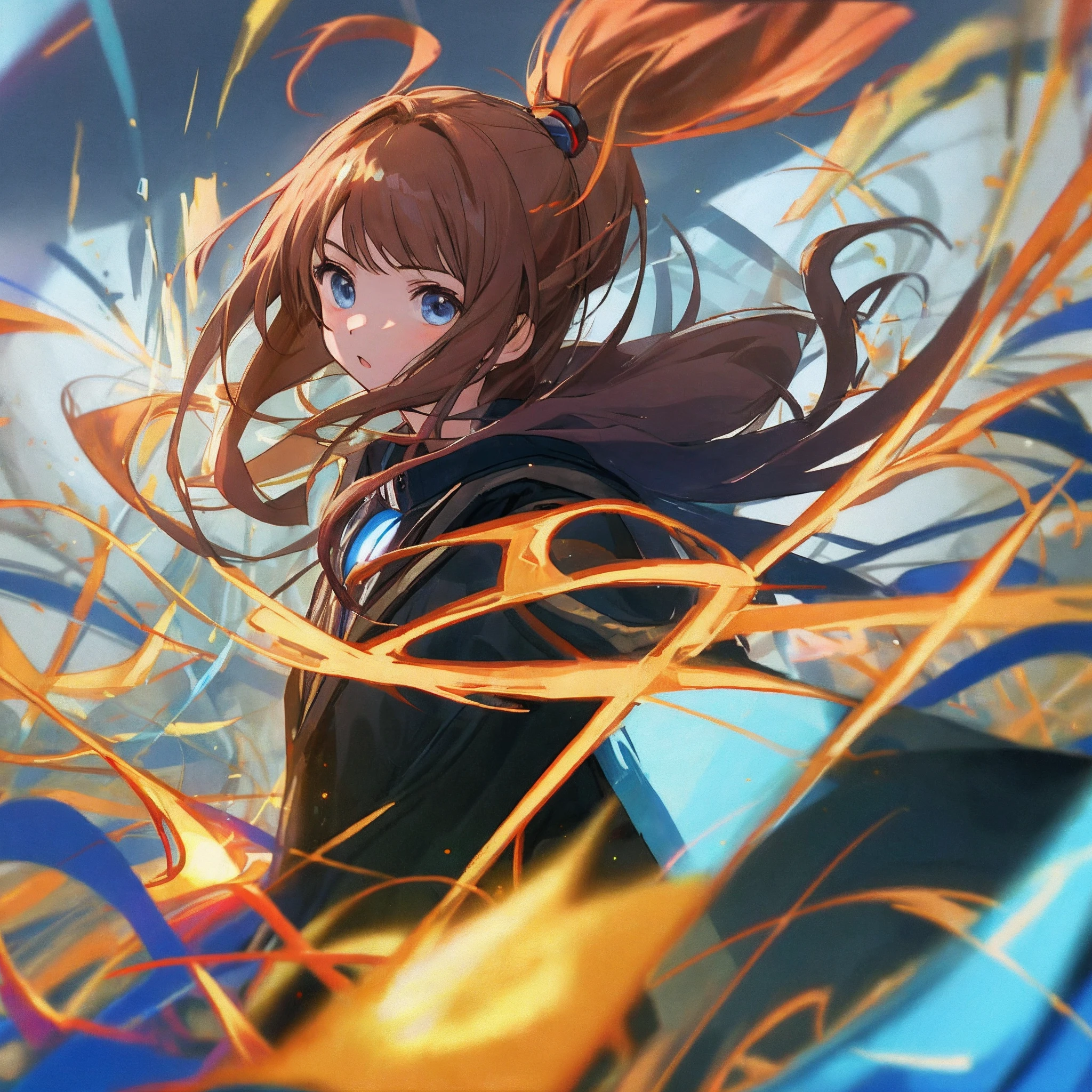 ink style, (((best quality))), Gorgeous sunset, Floating island (or "island"), dynamic angle, dynamic posture, (1 girl), brown eyes, (brunette.), (Medium chest: 4.5) black cloak, Chinese style, pretty face. --auto--s2