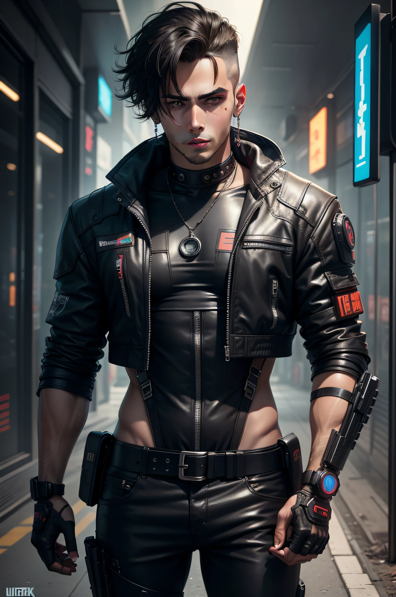 Background change cyberpunk handsome boy ultra realistic face