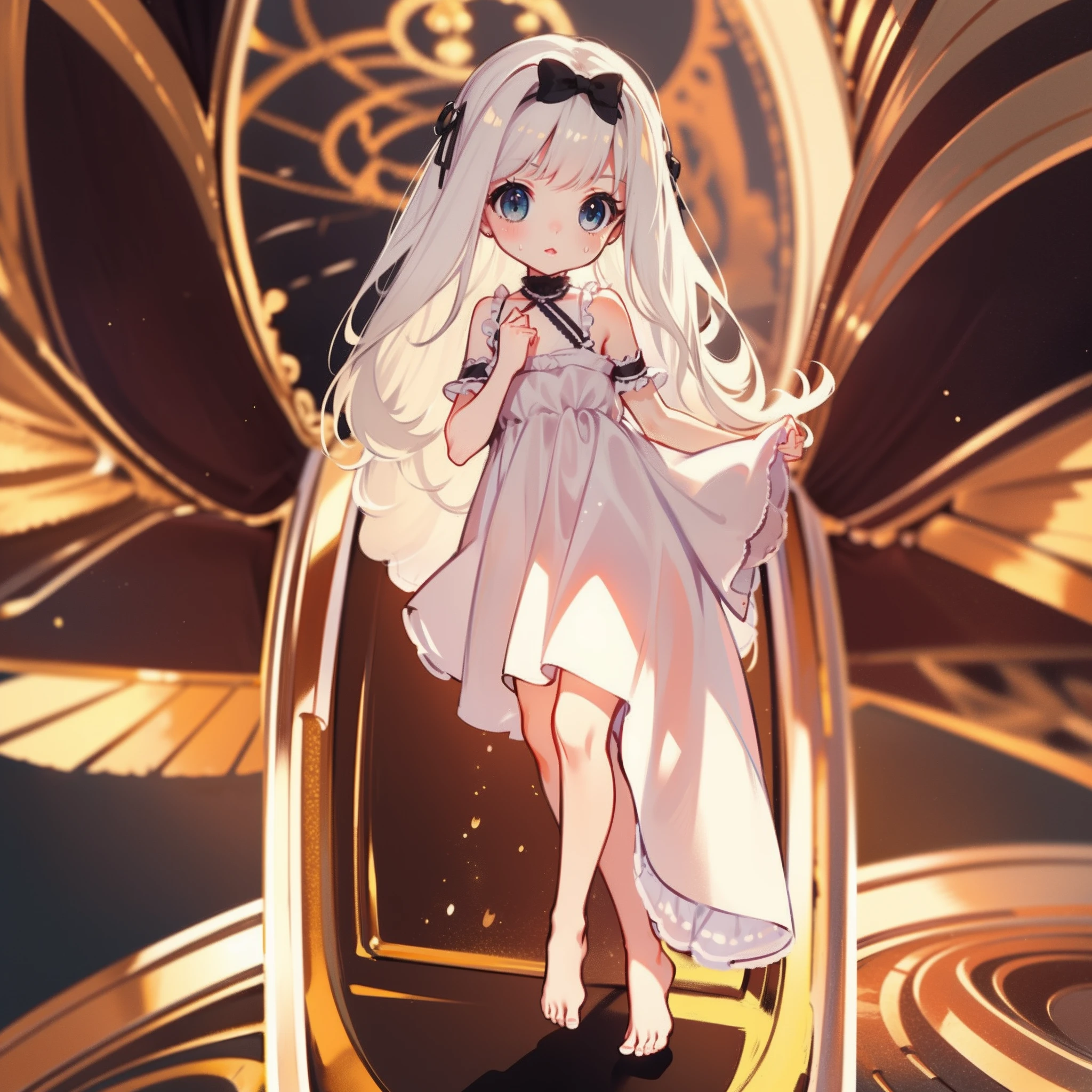 very cute female :1.1,10 yo,action:1.6,Gothic Lolita cloth:1.8,dutch angle shot,dynamic angle:1.6,ground-level shot,low angle,full body shot,medium shot,Barefoot,livingroom:1.5,Summer,day, Long hair,flat chest,Wind,Drooping sweat:1.1,(4K), (Raw photo: 1.2), (Realism: 1.4), (masutepiece: 1.3), (exquisite detailing: 1.2), Delicate and beautiful details, (Eye Detail), (Facial Detailed), (Highest Quality) :1.4), (Hyper-Resolution: 1.2),(very detailed illustration), Best Quality,depth of fields, Wide light, natural shadows