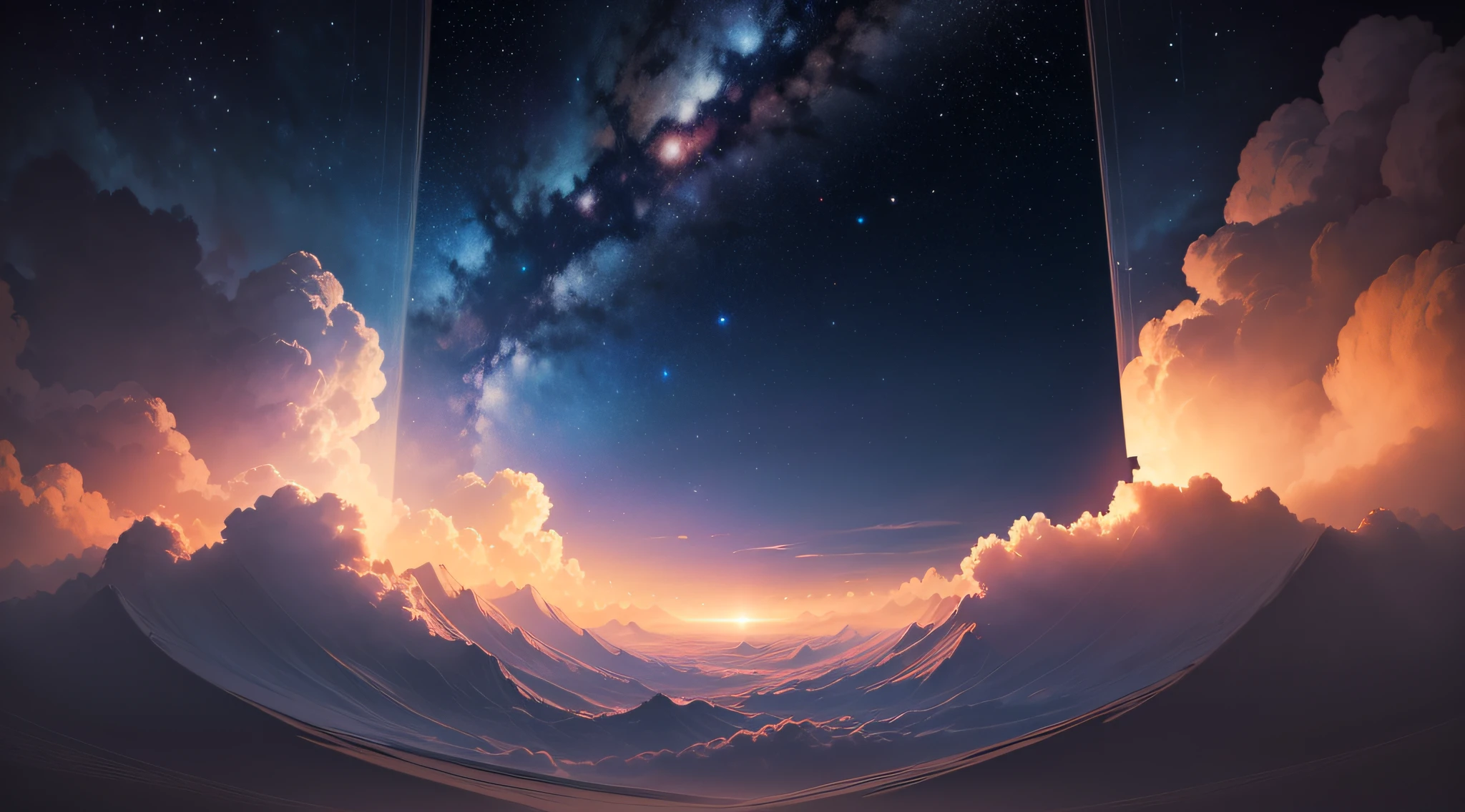 The back cover of the book shows a mesmerizing night sky, cheio de uma mistura cativante de nuvens e estrelas. The celestial canopy above seems to embrace the mysteries of the cosmos, with strands of ethereal clouds floating gracefully amid a tapestry of twinkling stars.