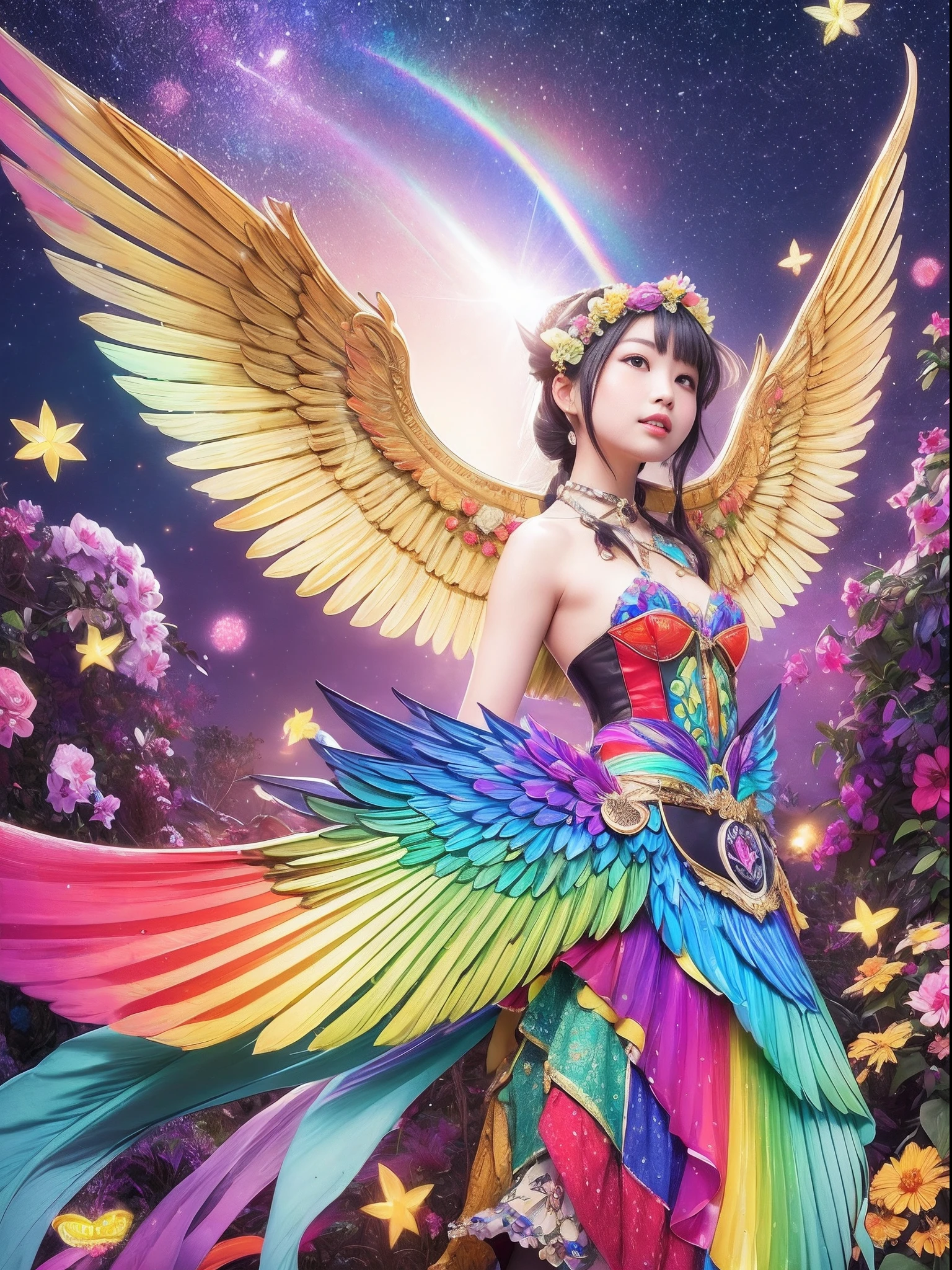 Bright wings: Its wings shine, On hit, Rainbow colors are reflected. These magic wings are、She can fly over enchanting gardens and far-flung places in her adventure.