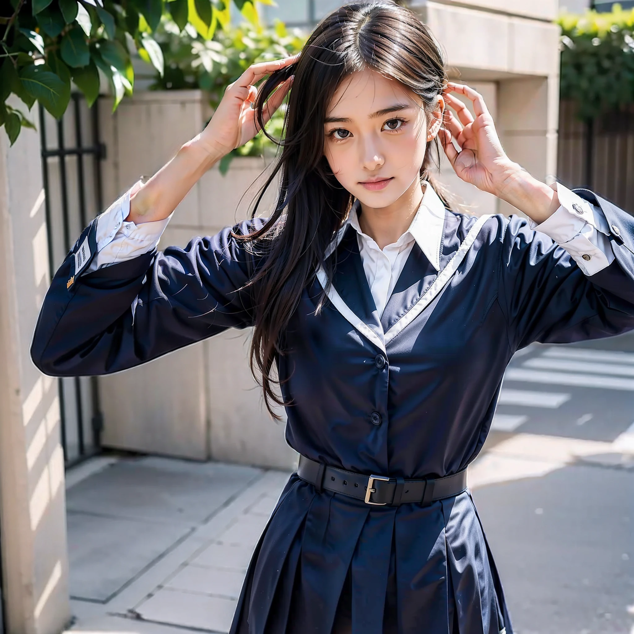 Pure female high school student,Wear a school uniform,Move like a headband,4k画质,Extreme clarity,Rich in detail,Exaggerated