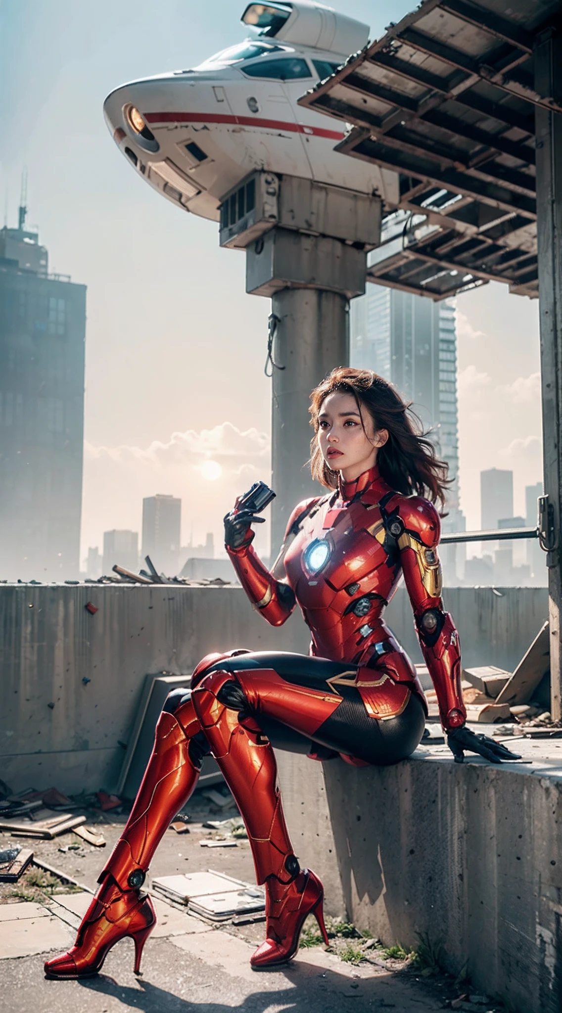 (1girl:1.3), solo,__body-parts__, official art, unity 8k wallpaper, ultra detailed, beautiful and aesthetic, beautiful, masterpiece, best quality, RAW, masterpiece, super fine photo,, best quality, super high Resolution, photorealistic, sunlight, full body portrait, stunningly beautiful,, dynamic pose, delicate face, vibrant eyes, (side view), she is wearing a futuristic Iron Man mech, red and gold, Highly detailed abandoned warehouse background, detailed face, detailed complex busy background, messy, gorgeous, milky, high detailed skin, realistic skin details, visible pores, sharp focus, volumetric fog, 8k uhd, dslr camera, High quality, film grain, fair skin, photorealism, lomography, sprawling metropolis in a futuristic dystopia, view from below, translucent