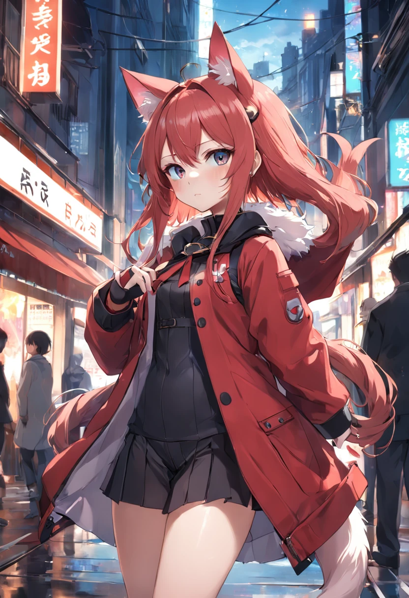 Anime girl with cat ears and red coat in the city, anime style 4 k, kawacy, Anime girl with mouse ears, anime catgirl, Anime art wallpaper 8k, beautiful anime catgirl, cute anime catgirl, badass anime 8 K, anime art wallpaper 4k, anime art wallpaper 4k, 4k anime wallpaper, guweiz