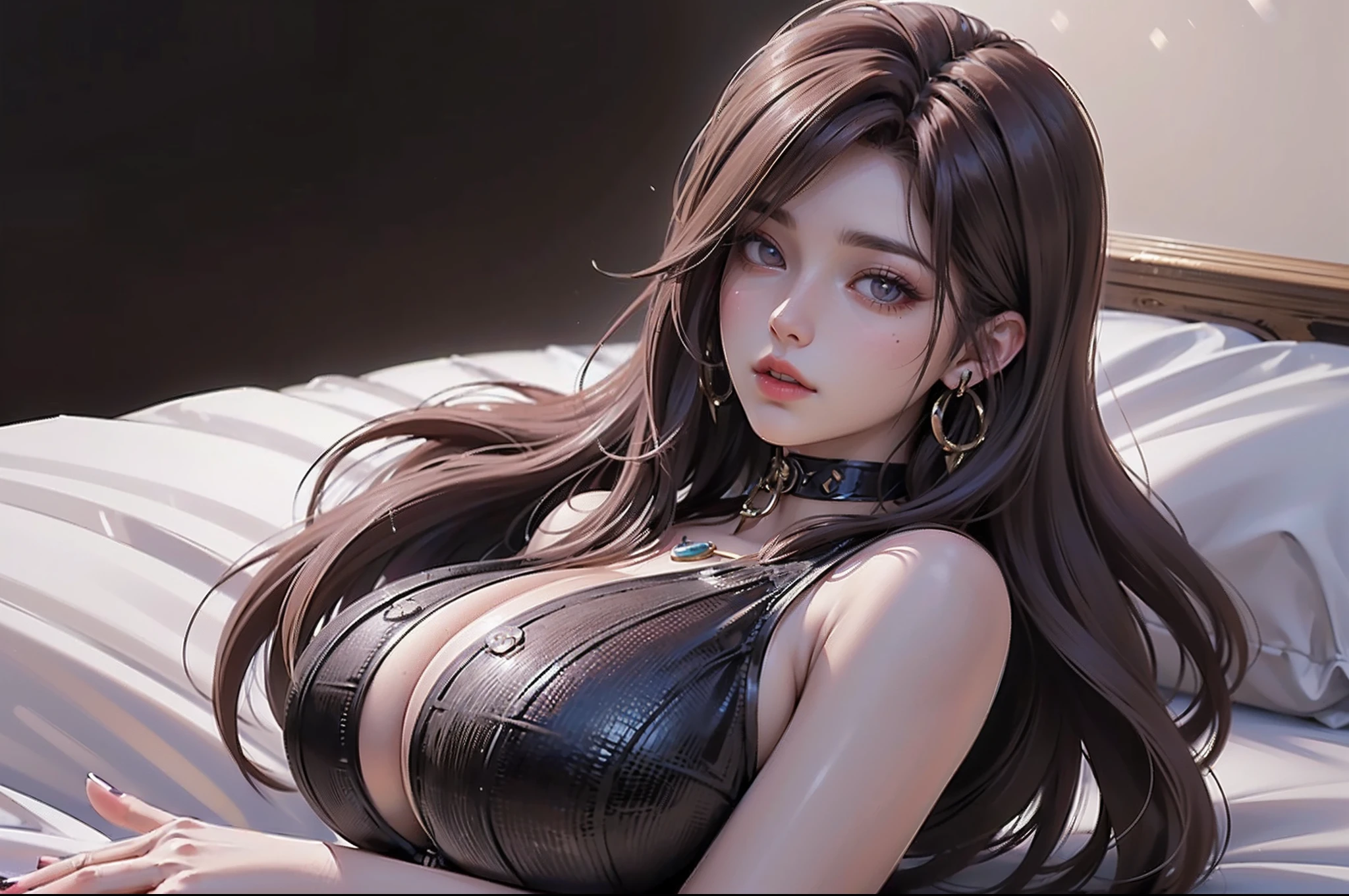 ((Realistic light, Best quality, 8k, Masterpiece :1.3)), Selfie, 1girl, Pretty woman with perfect figure :1.4, abs :1.1, (Brown hair, Huge breasts :1.5), arabic dress :1.2, Bed, Ultra-detailed face, Detailed eyes, Double eyelid, perfect hands perfect fingers perfect breasts perfect hair perfect face perfect body