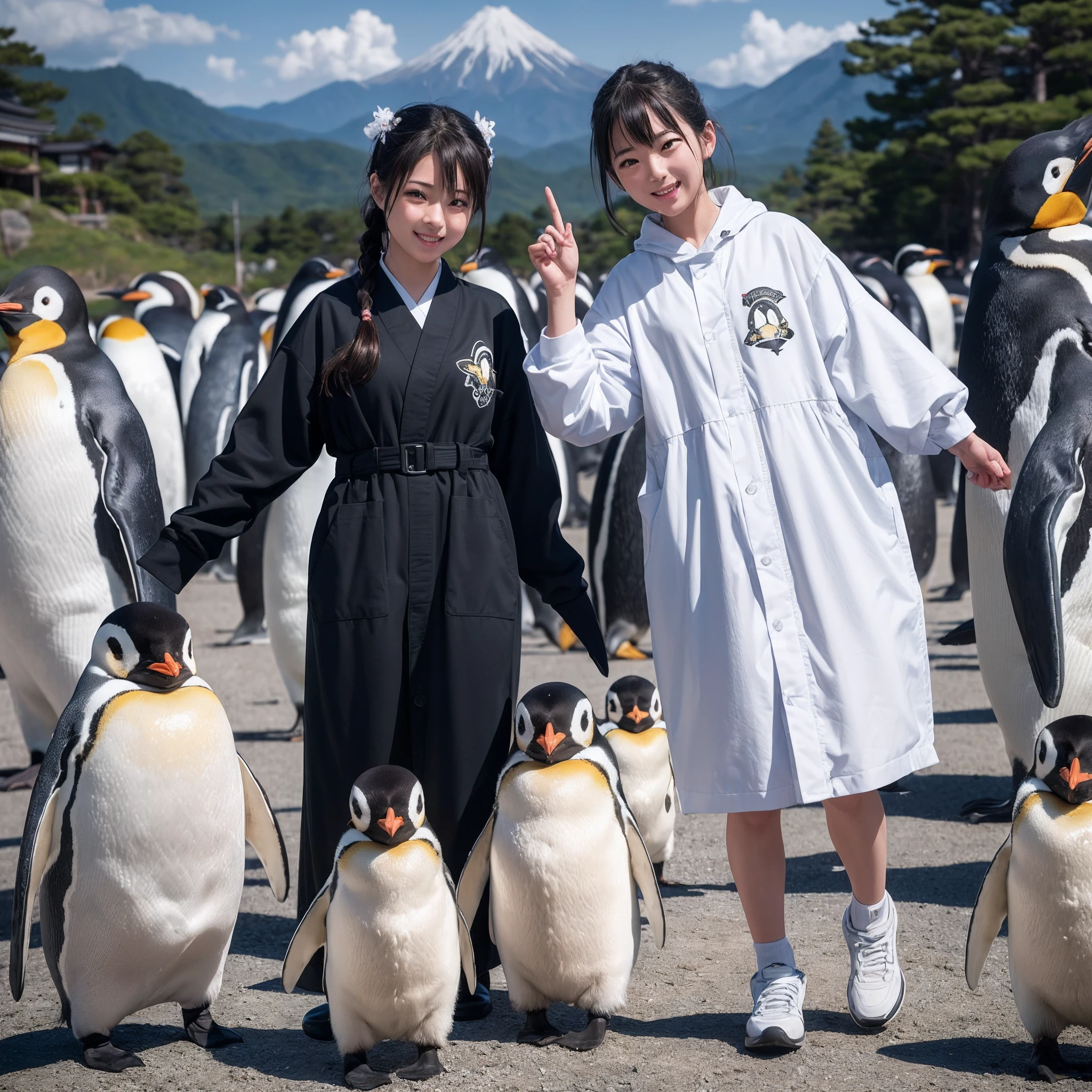 (8K、RAW Photos、top-quality、masterpiece:1.5)、(realisitic、Photorealsitic:1.5)、ultra-detailliert、超A high resolution、lighting like a movie、(((Idols who love penguins)))、(((Japan 16 year old girls)))、(((Wearing a cute costume with a penguin motif)))、(A lot of penguins:1.5)、cute smile face、Happy and energetic atmosphere、dynamic ungle、动态照明