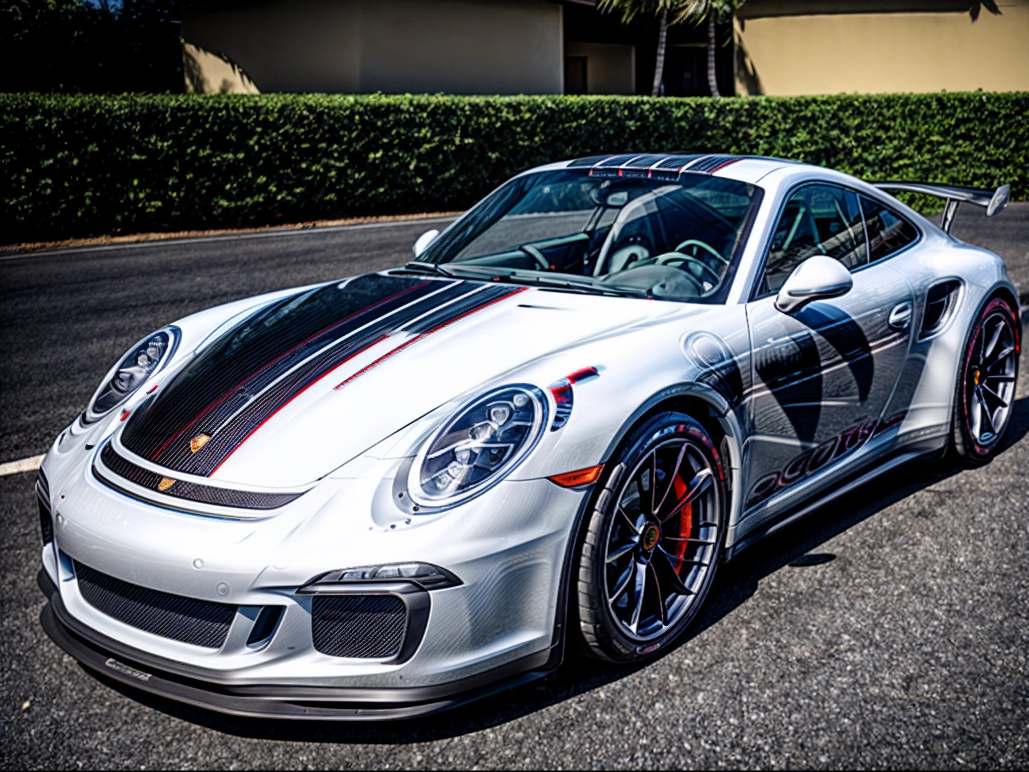 porsche 911 carros parked on the side of a road, porsche gt 3 in hawaii city, glossy white, vehicle photography, automotive photography, porsche 911, porsche 9 1 1, porche, sportscar, porsche, car photography, wide body, full view of a sport car, sportcar, sports car, a red bearded guy driving a gt3s