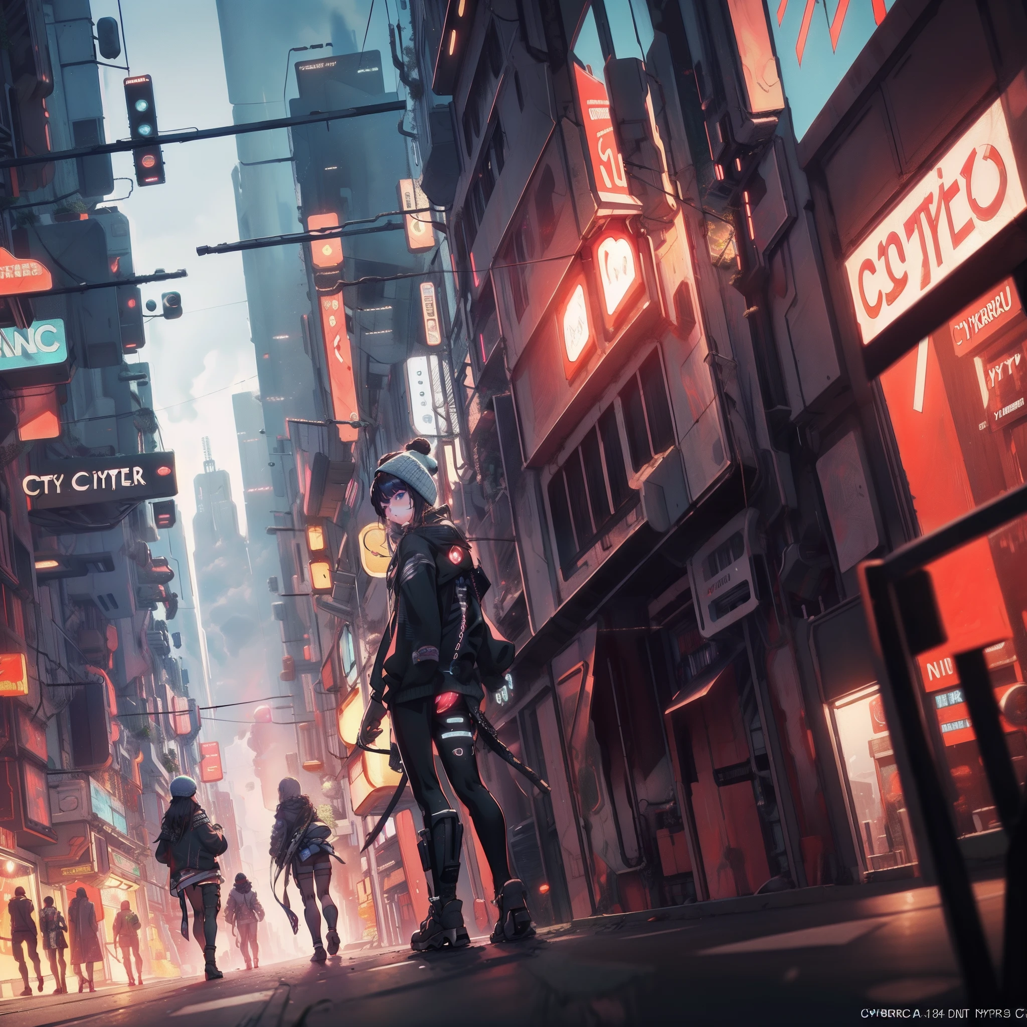 (cyberpunked:1.6),(Cyber City:1.8),Hi-Tech:1.5,High-tech townscape:1.8,Blowing in the wind:1.8,BRAKE Wearing a knitted hat:1.8,Relaxing girl,1 girl,solo,There is a cat next to you:1.8,action:1.6,BRAKE dynamic angle,dutch angle shot,full body shot,medium shot,BRAKE High-tech room:1.6,Cyberpunk Room:1.8,BRAKE (8K), (Raw photo: 1.2), (Realism: 1.4), (masutepiece: 1.3), (exquisite detailing: 1.2), Delicate and beautiful details, (Eye Detail), (Facial Detailed), (Highest Quality) :1.4), (Hyper-Resolution: 1.2), cinematric light, (very detailed illustration),Best Quality,depth of fields, Wide light, natural shadows