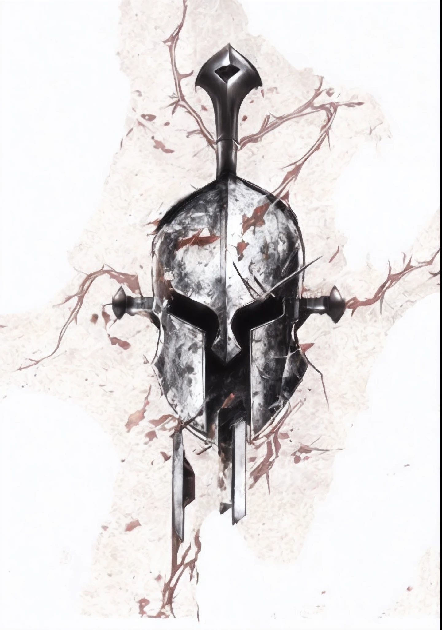 Spartan helmet,Broken sword。thorns,Eyes are on fire