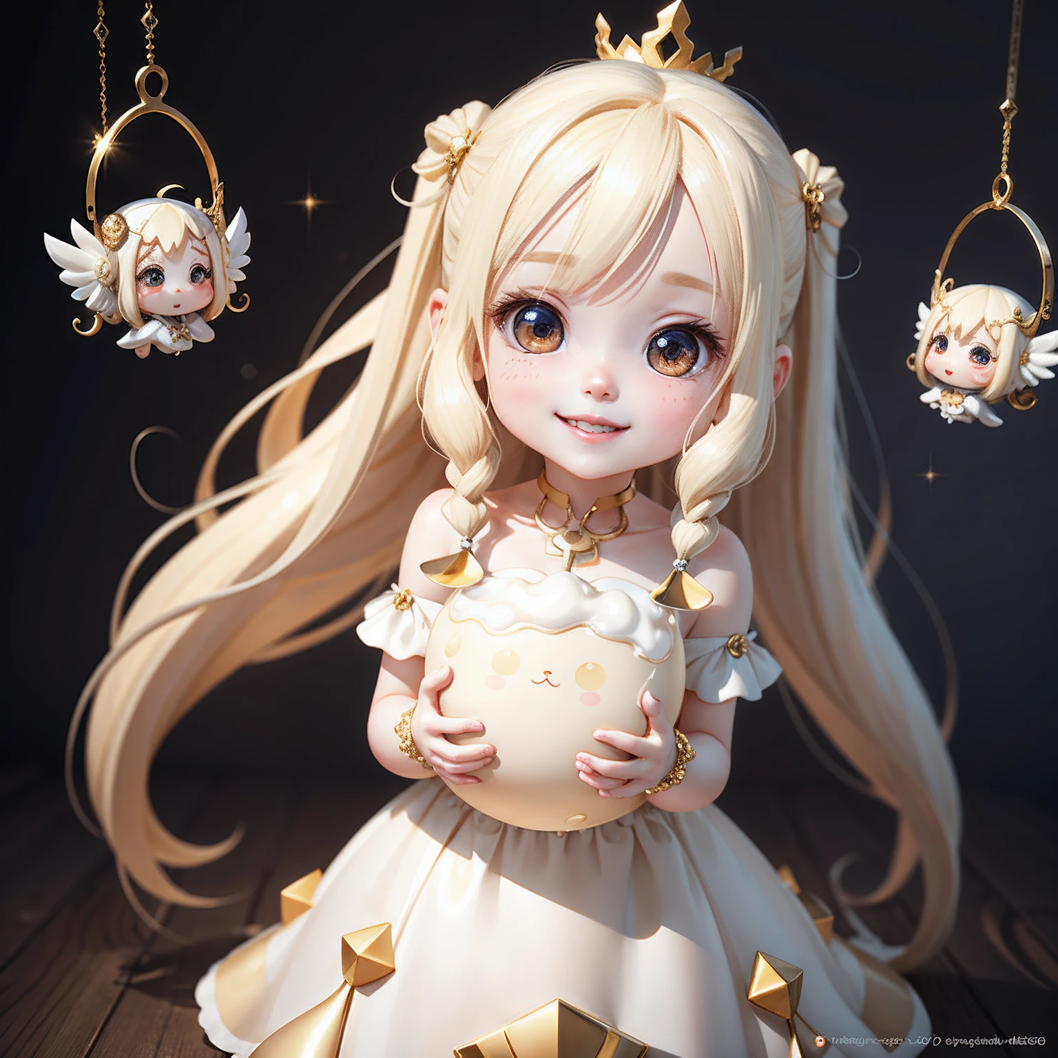 Cute baby chibi anime,Venus,The best smile,Liquid milk dress,long light gold hair,Cold white skin,Stylized 3D rendering,adorable digital art,Cute rendered 3d anime girl,(Exquisite facial features)(Sophisticated look)(Dita)