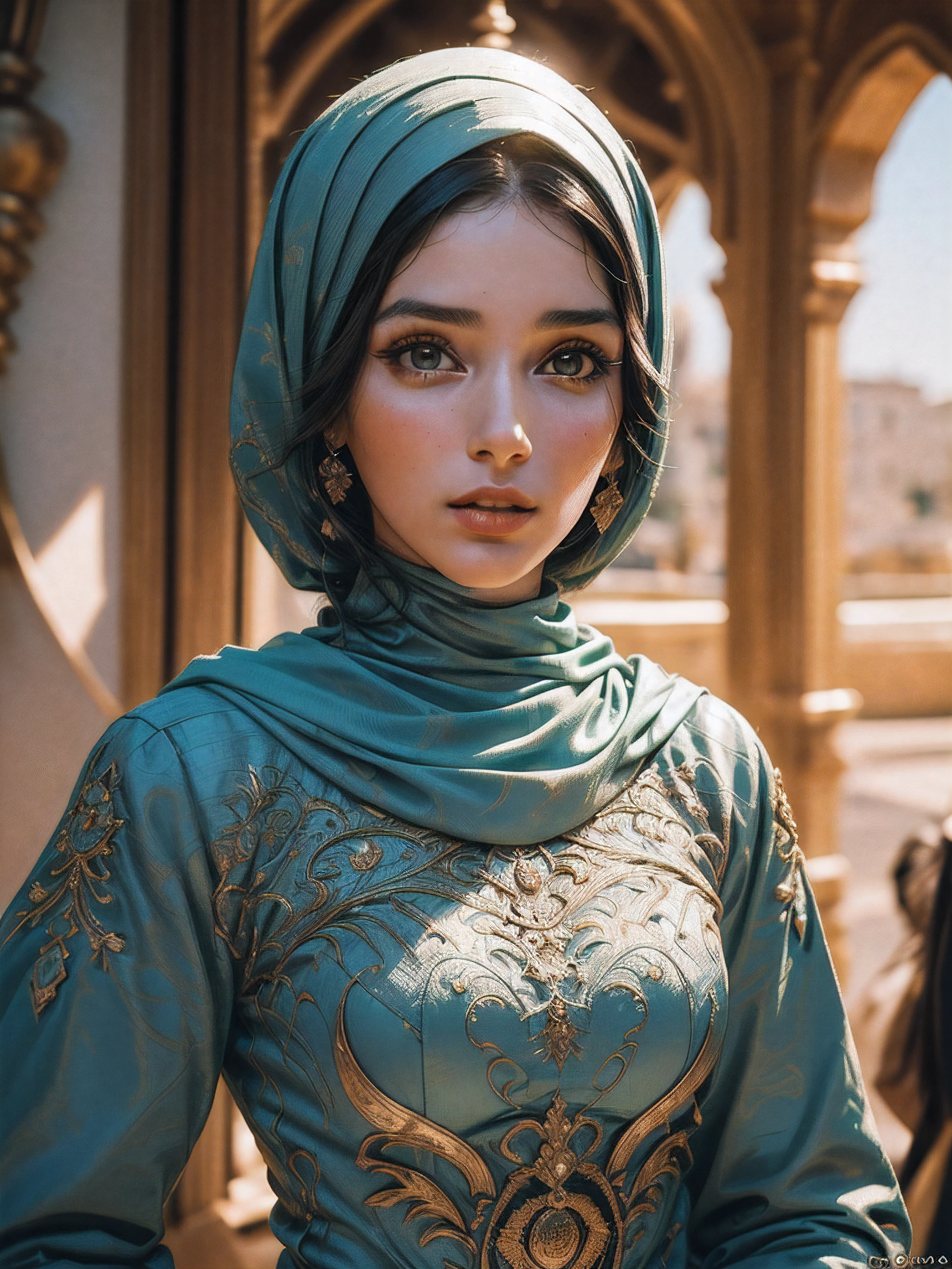 ((A beautiful woman in Muslim costume: 1.2)), ((roupa sexy feminino)), (obra prima, extremamente detalhado, melhor qualidade, de ((foto retrato do rosto):1.5),  ((inspirada em Laysla De Oliveira)). (Foto RAW, 8k UHD, qualidade superior, melhor qualidade, altamente detalhado: 1.2), (fotorrealista:1.4), detailedfacialfeatures, roupas extremamente detalhadas, sombras realistas, aspereza, textura natural da pele, vida real