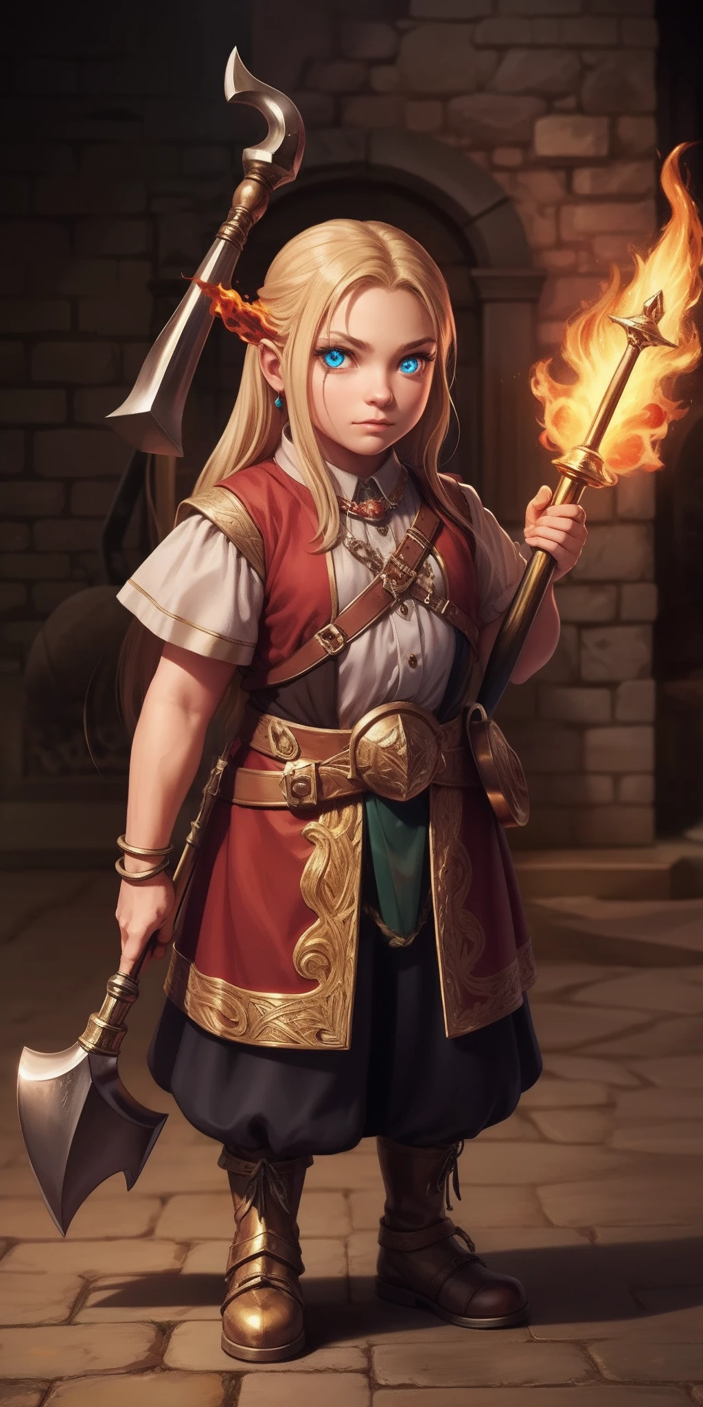 A dwarf with fiery eyes, With a huge magic hammer, Metallic skin