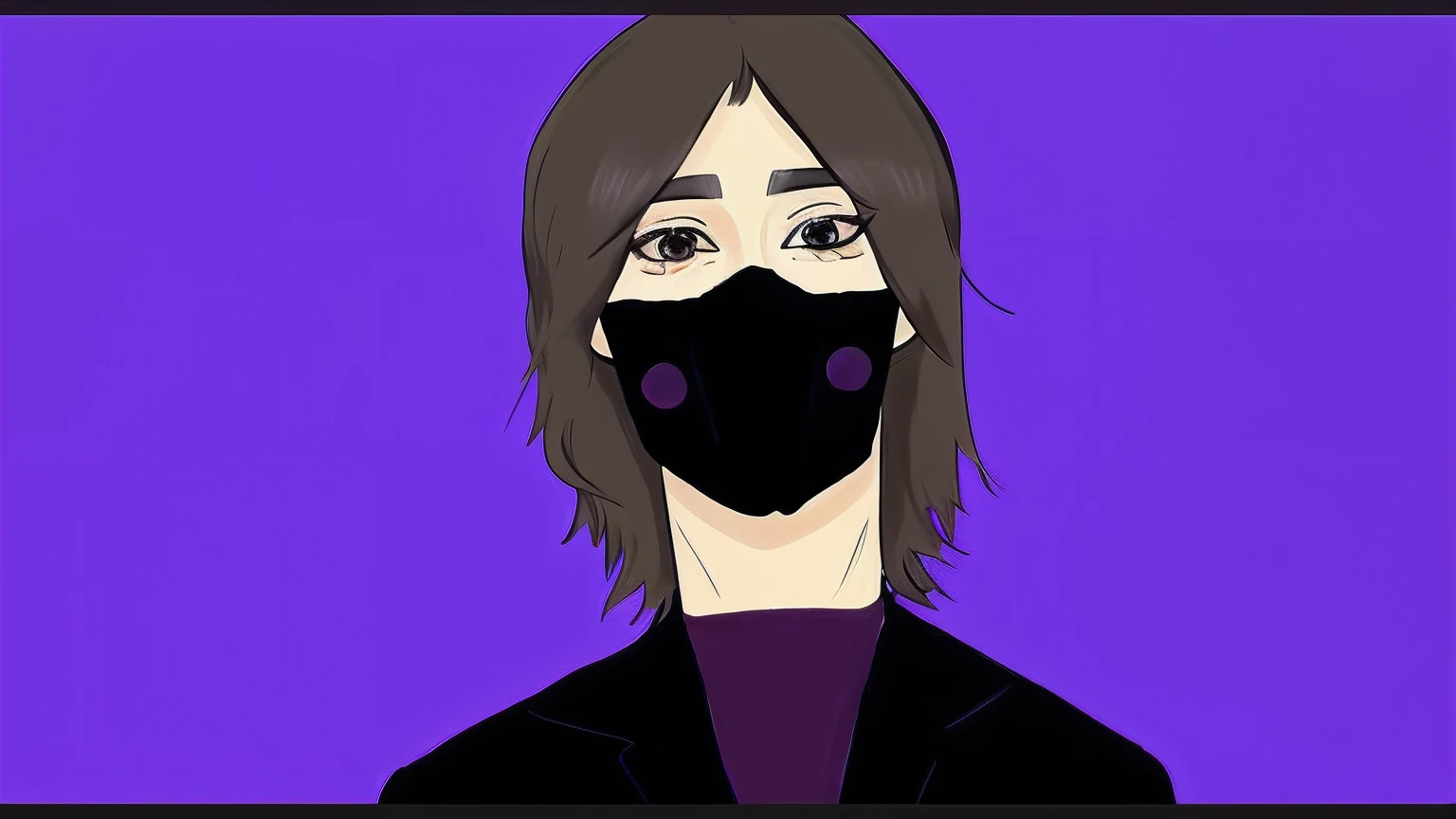 Cartoon of a woman wearing a black mask and a black jacket, estilo de arte desconhecido, retrato de personagem de mim, Arte no estilo de Joshy Sly, wearing all black mempo mask, inspired by Taiyō Matsumoto, inspirado em Awataguchi Takamitsu, cel - estilo de arte sombreado, com olhos roxos brilhantes, estilo varguyart