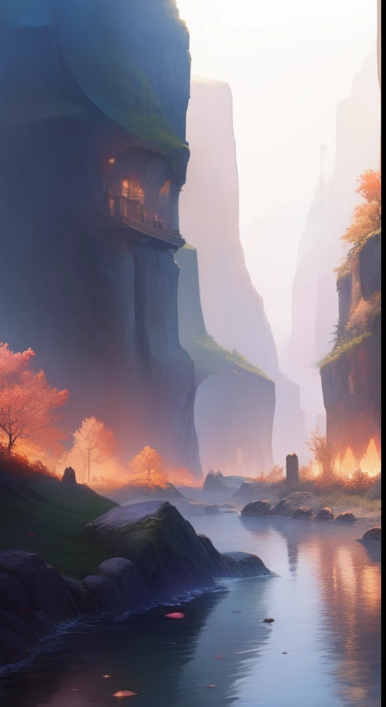 Ancient Chinese city,in wonderland,High hills,waterfallr,Huge scenes